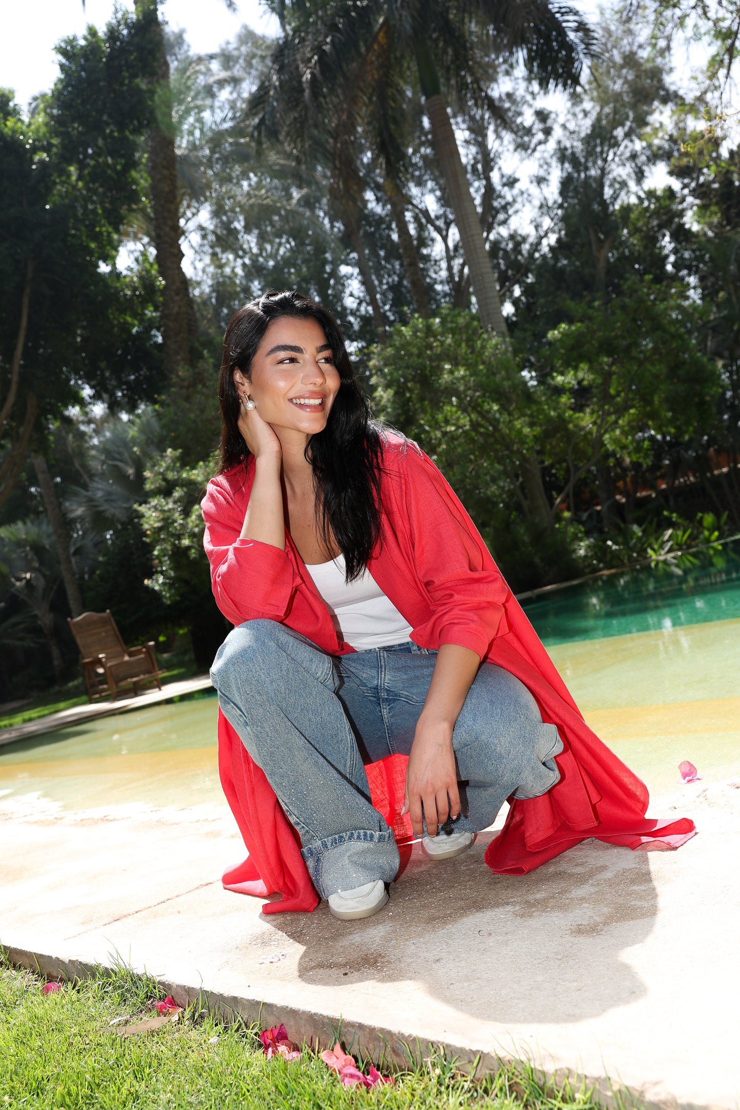 Fatima cardigan pure linen in watermelon red