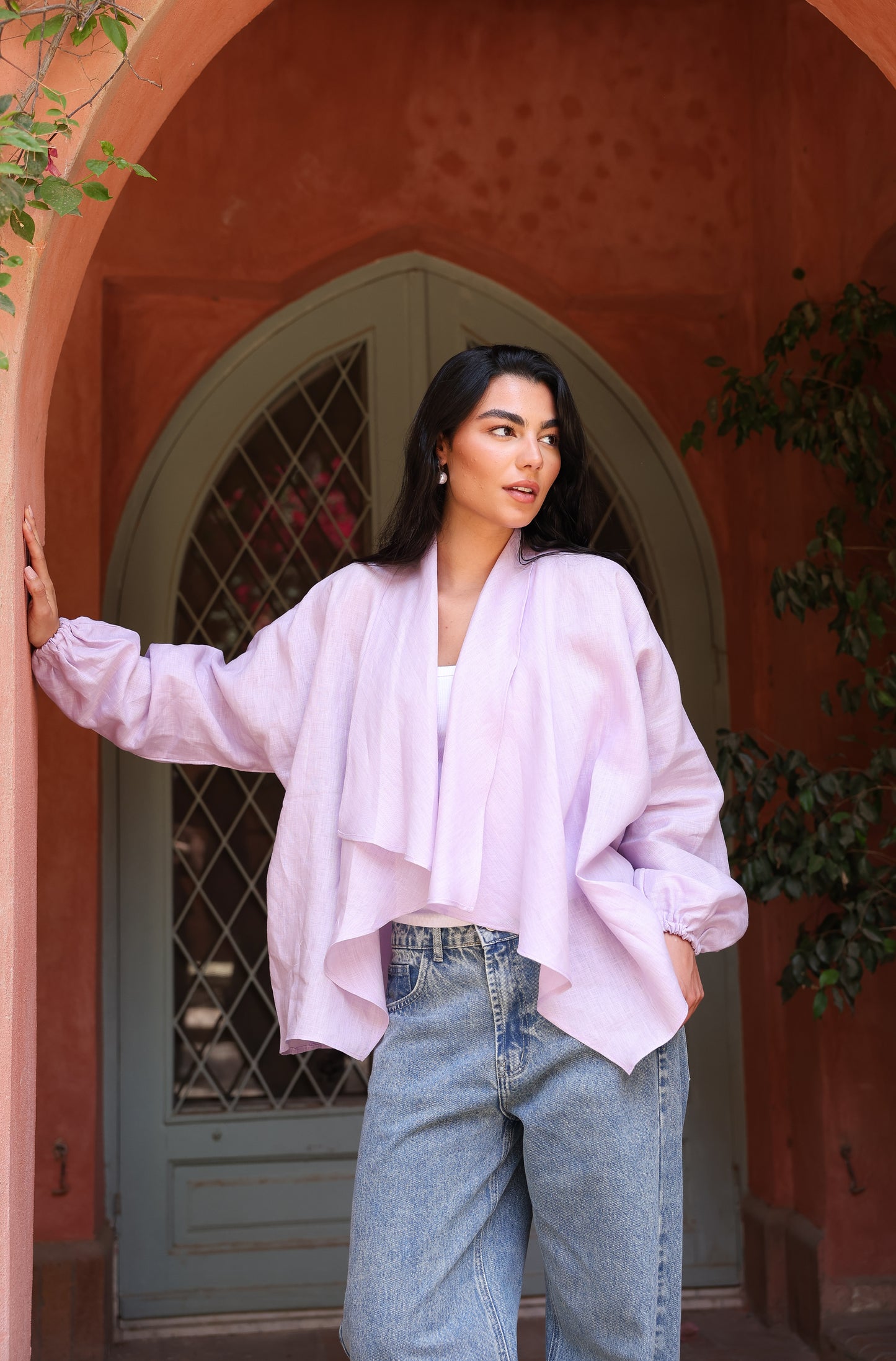Sunny Weave pure linen cardigan in lilac