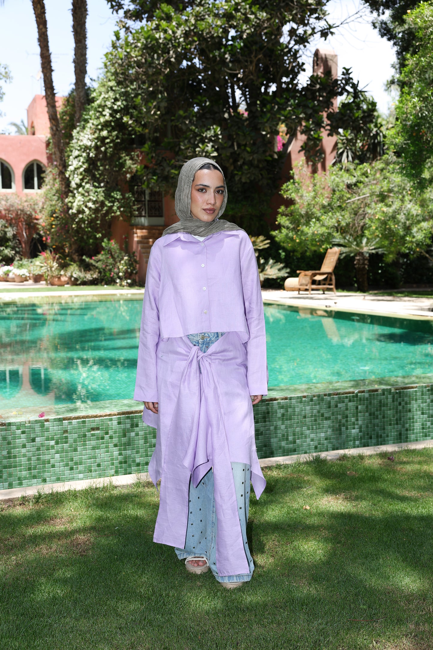 Paneled Tie-front shirt In Lilac