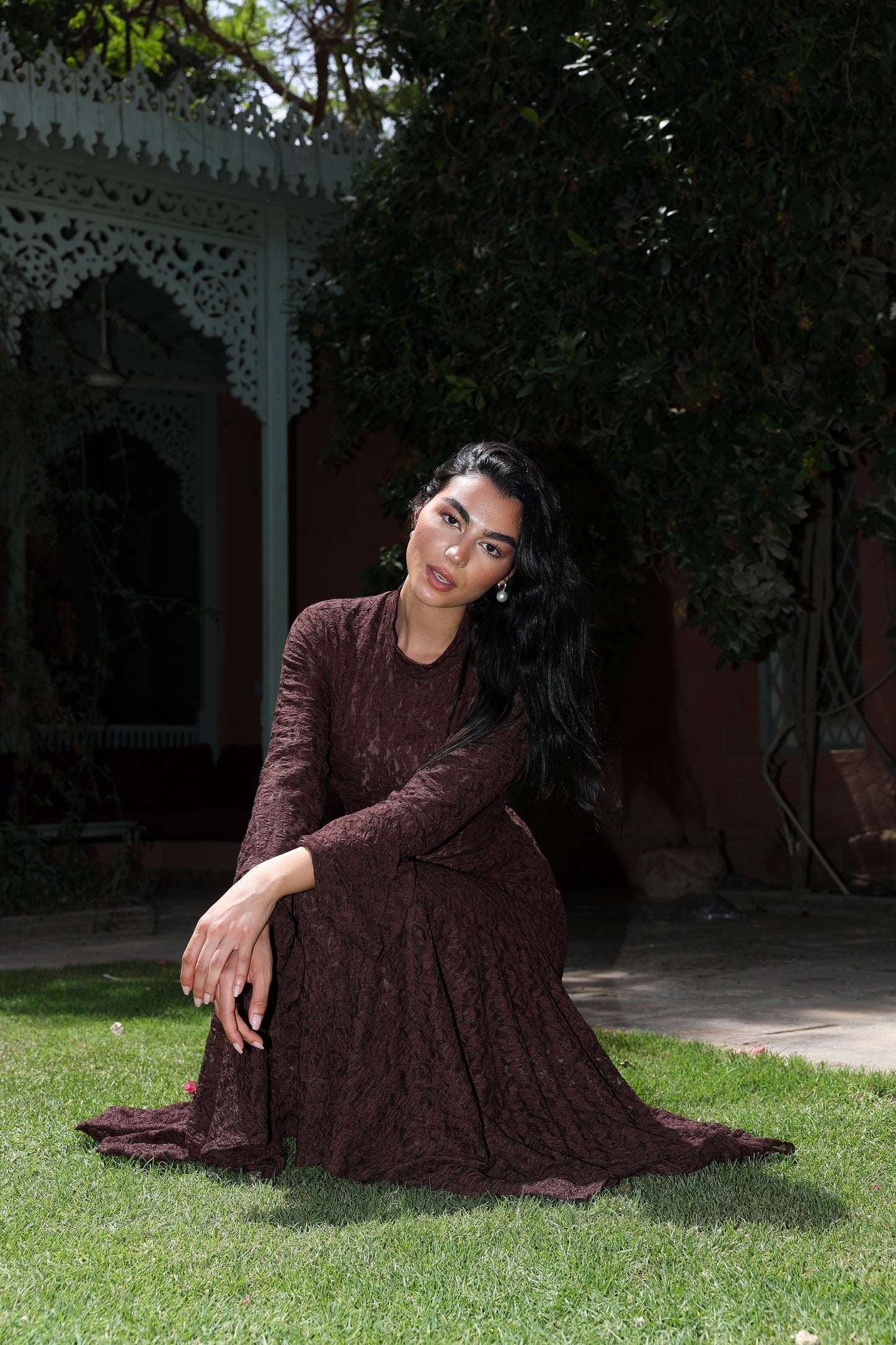 lace star dress in brown , fully lined**