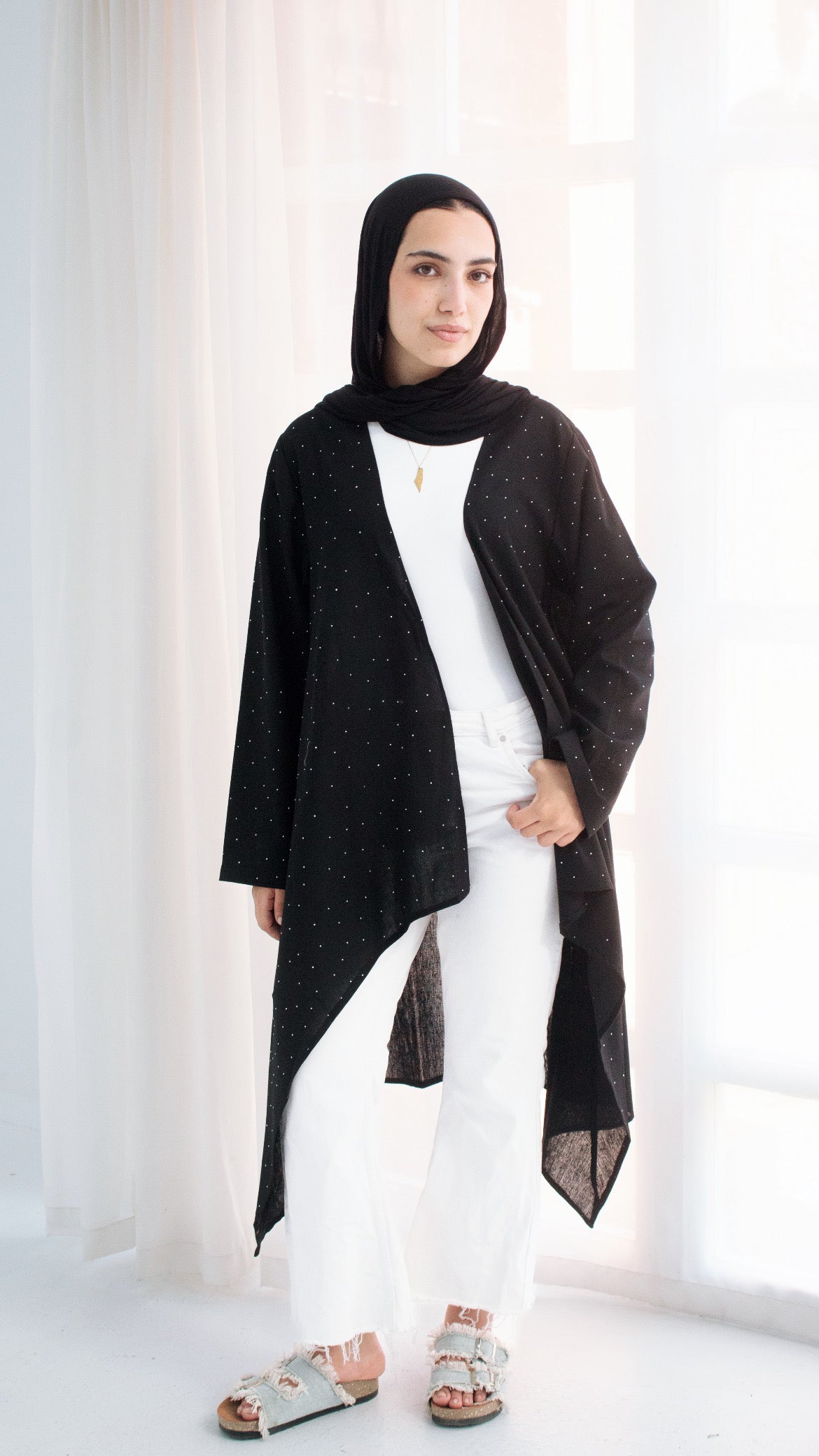 Studded black linen cardigan