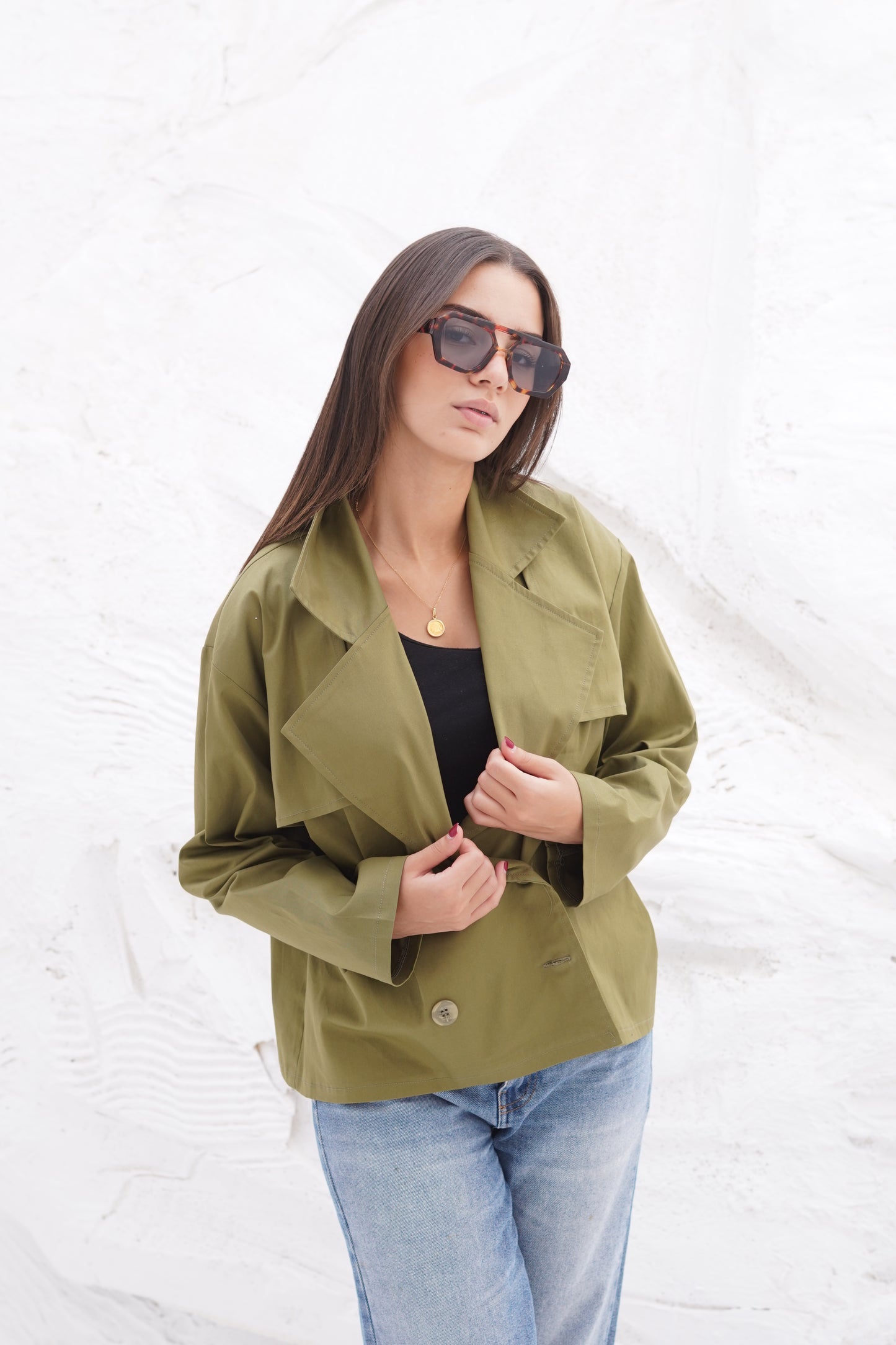 Olive Gabardine Trench Jacket