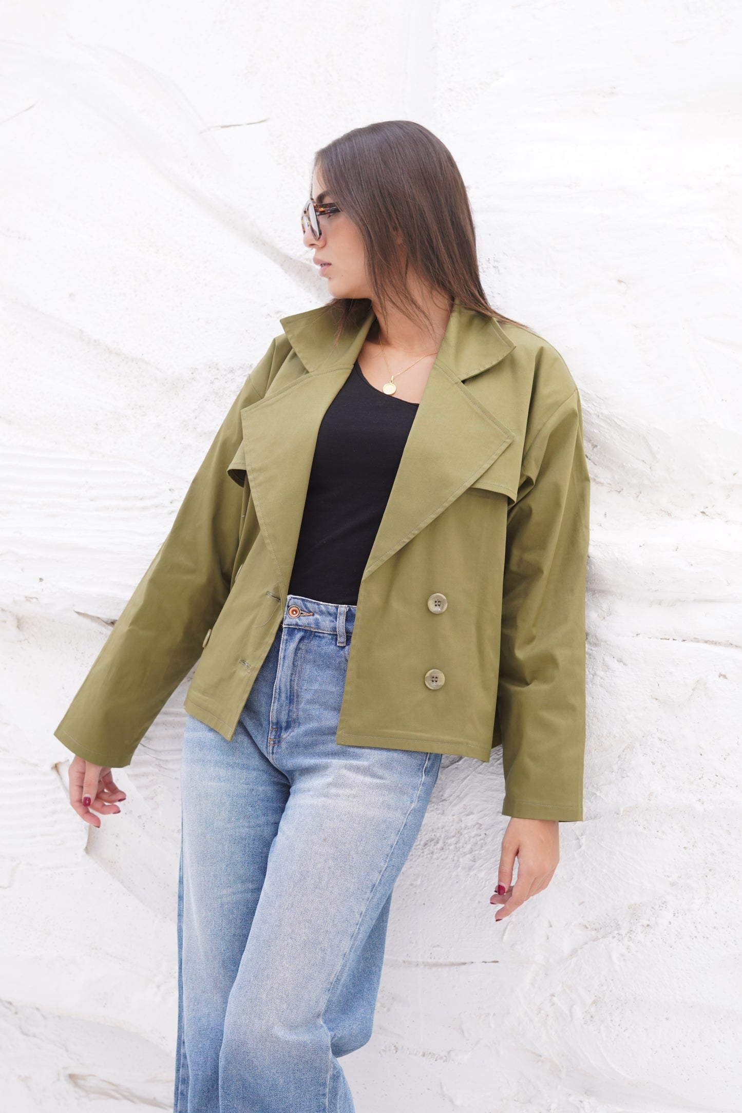 Olive Gabardine Trench Jacket