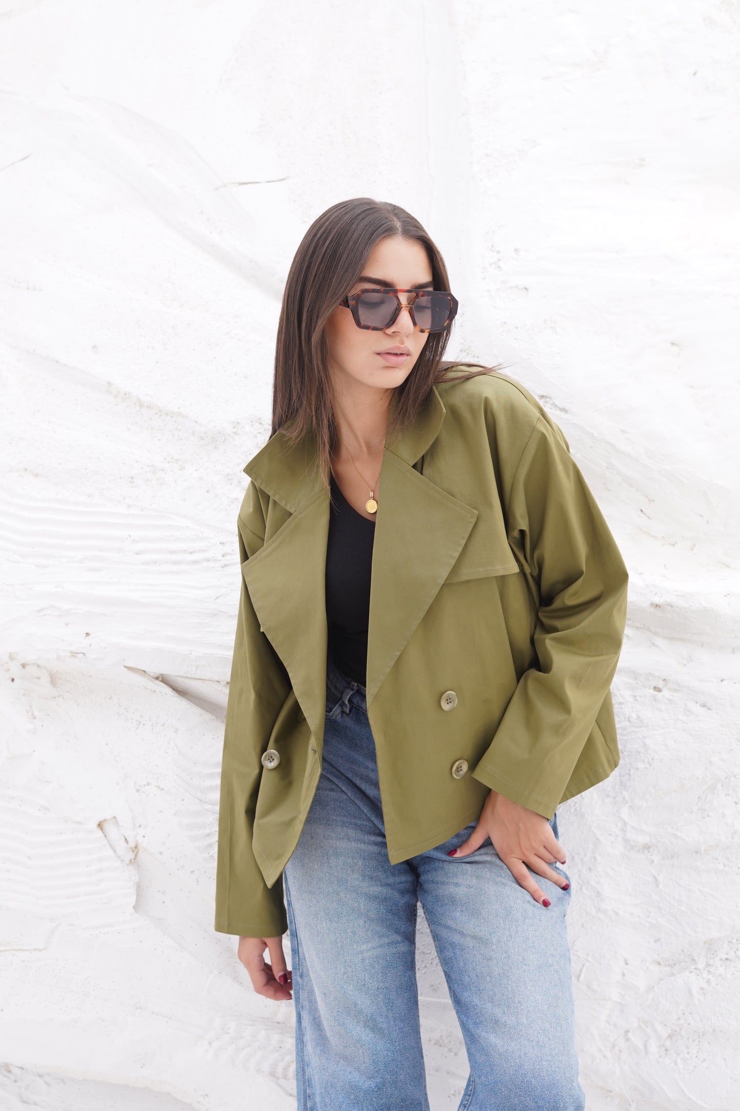 Olive Gabardine Trench Jacket
