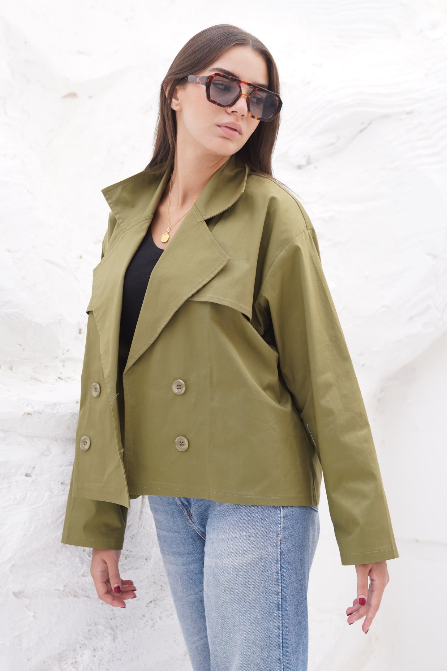 Olive Gabardine Trench Jacket