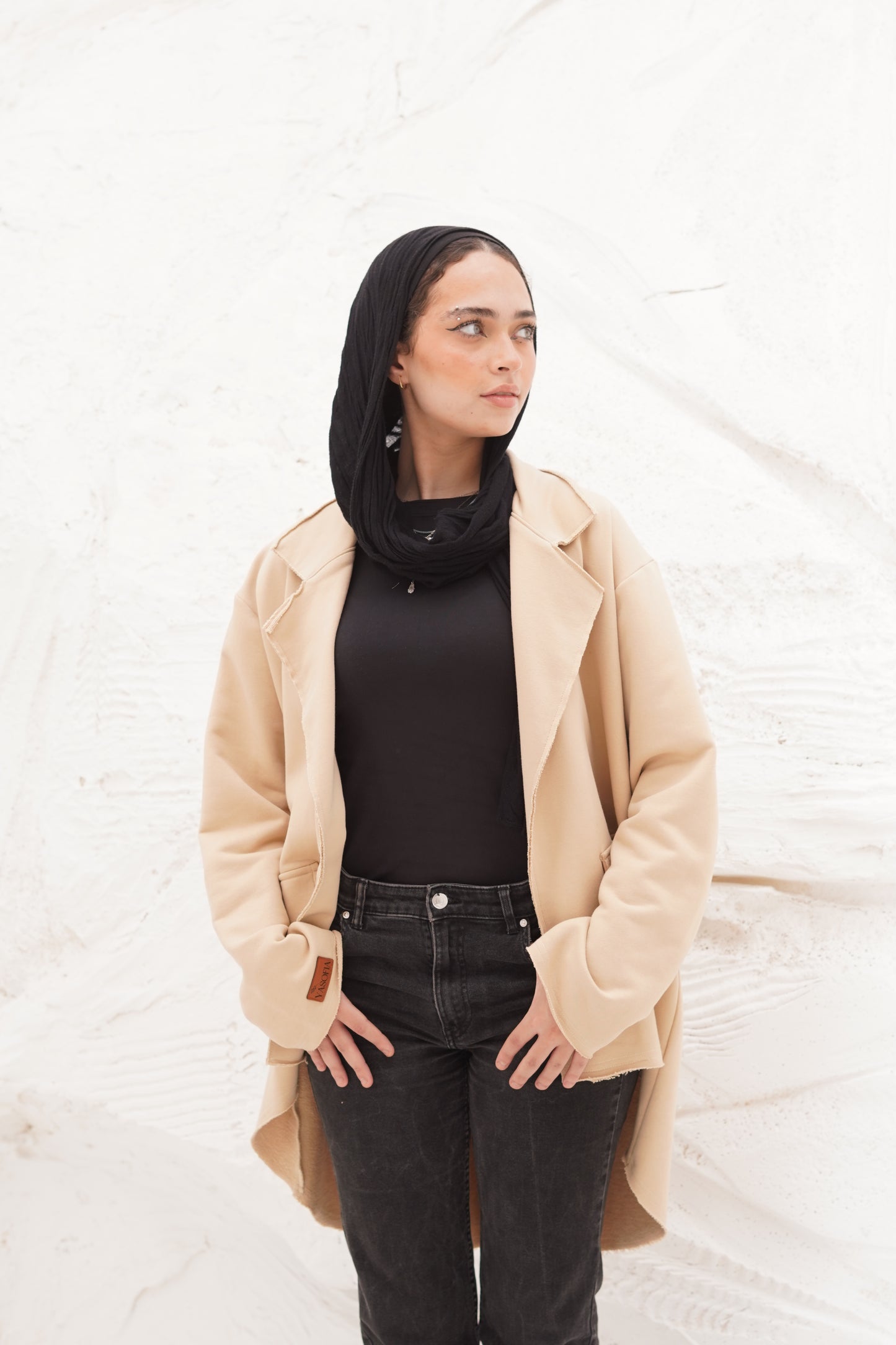 High and low beige Melton Jacket