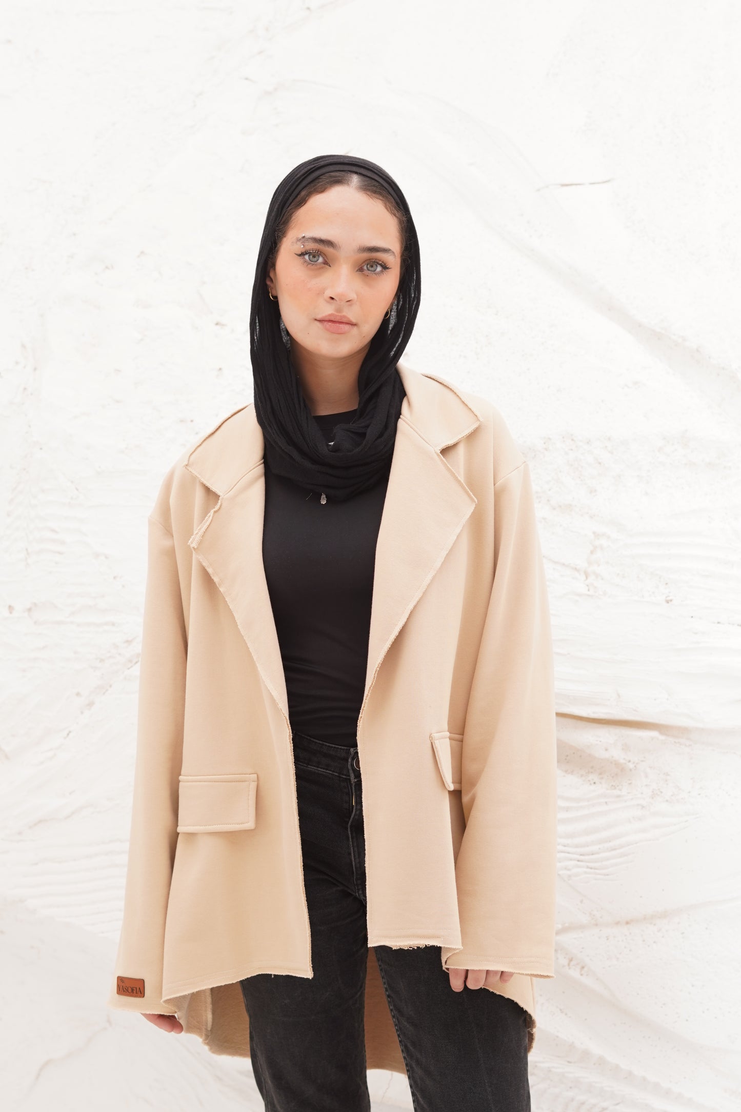 High and low beige Melton Jacket