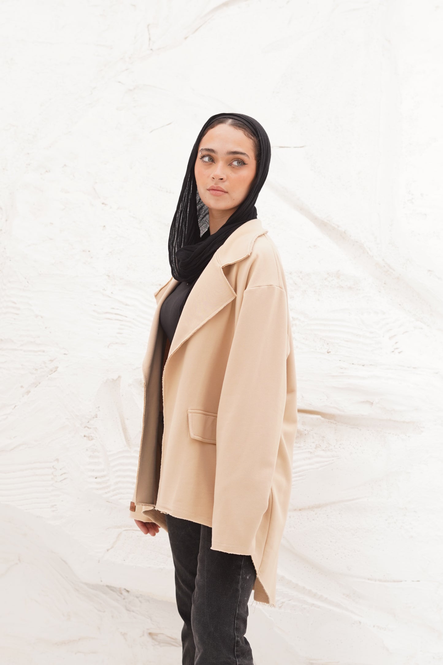 High and low beige Melton Jacket