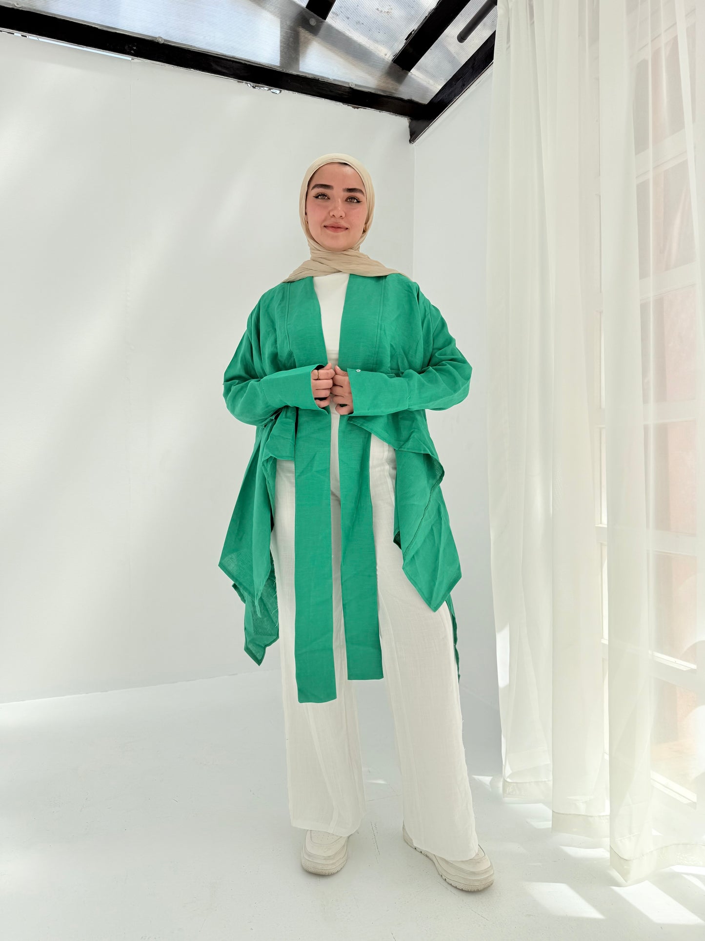 Pure linen cardigan in green