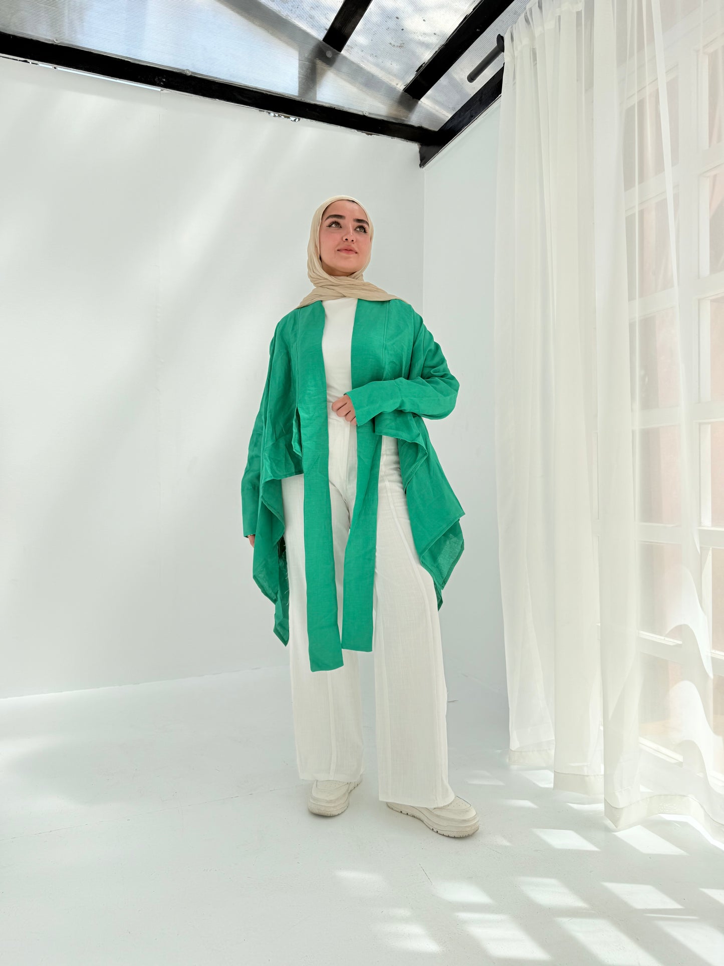 Pure linen cardigan in green