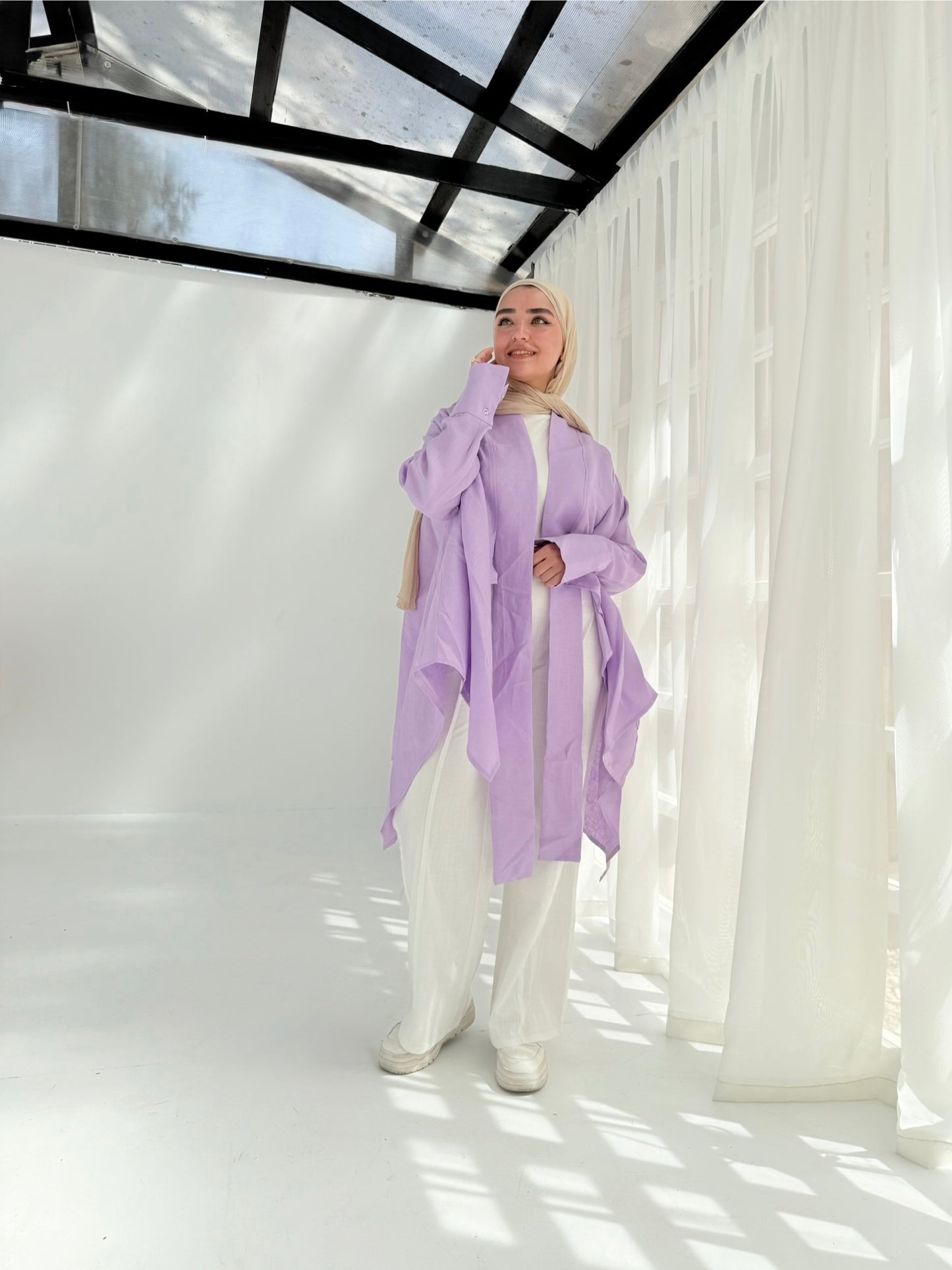 Pure linen cardigan in lilac