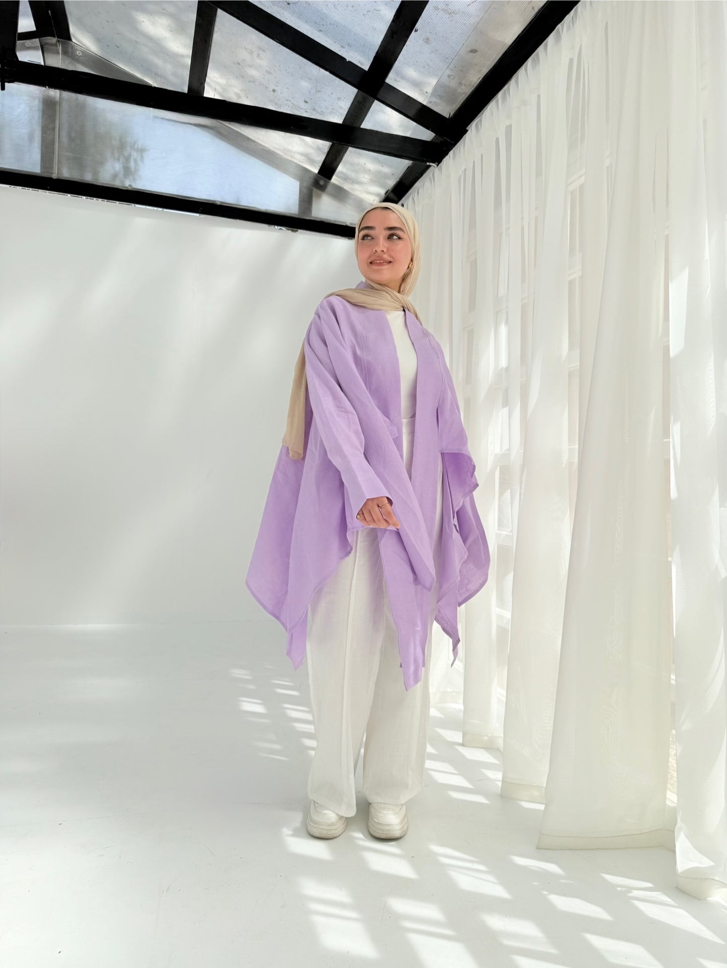 Pure linen cardigan in lilac