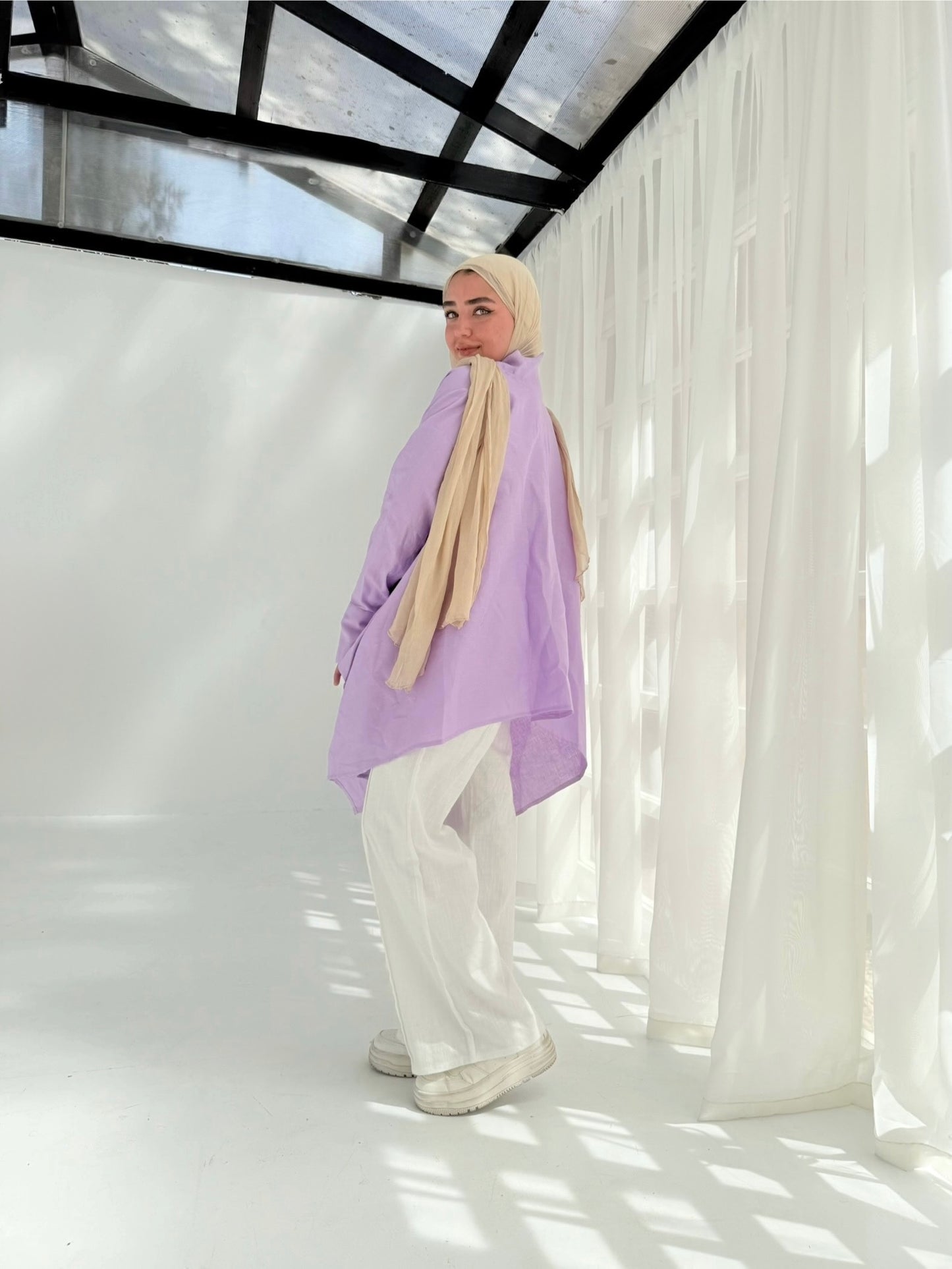 Pure linen cardigan in lilac
