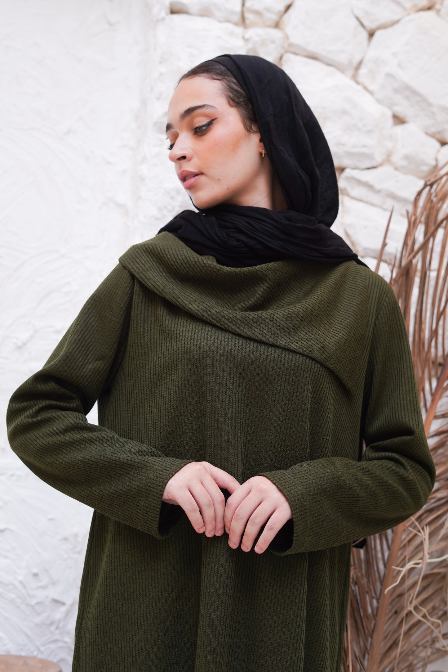 Knit Olive Wide Neck Dress