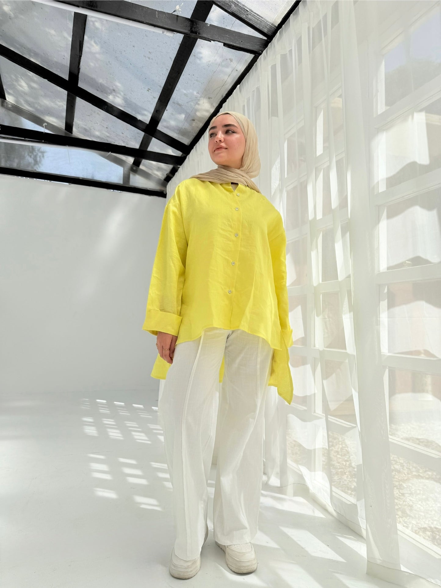 Pure linen shirt in yellow