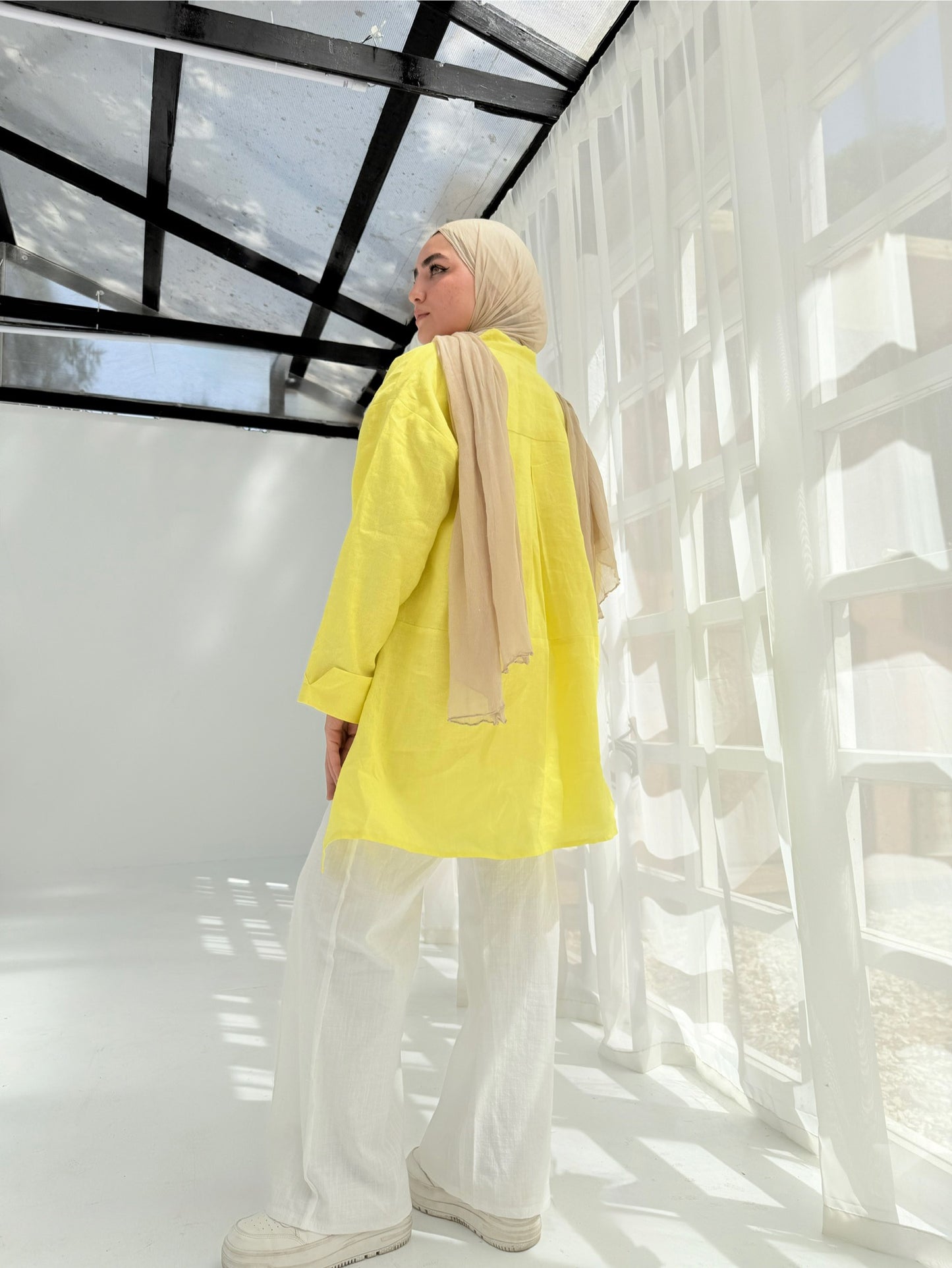 Pure linen shirt in yellow
