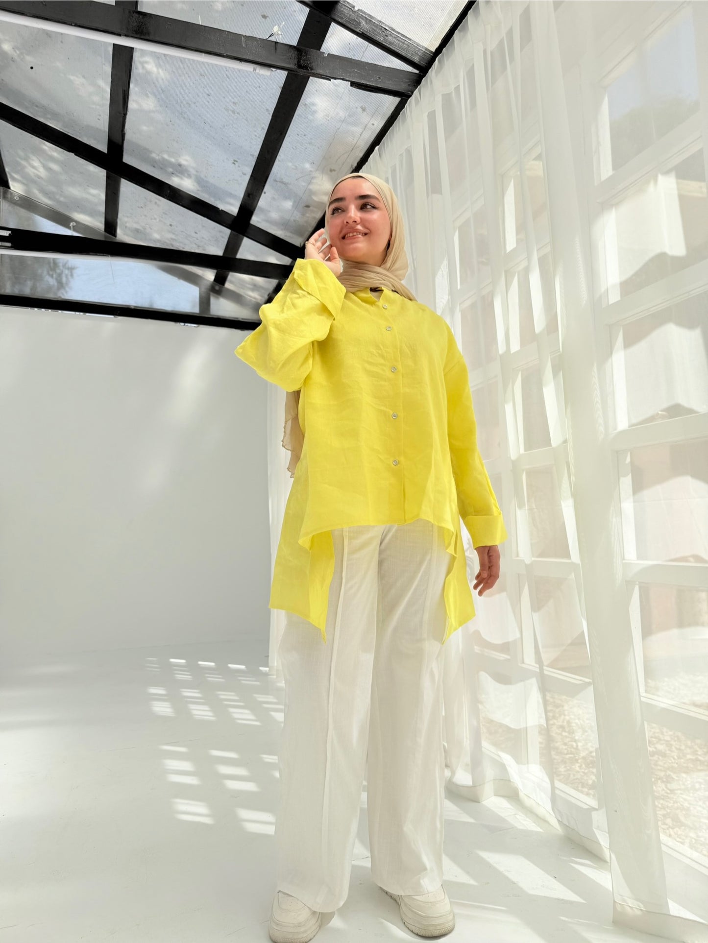Pure linen shirt in yellow