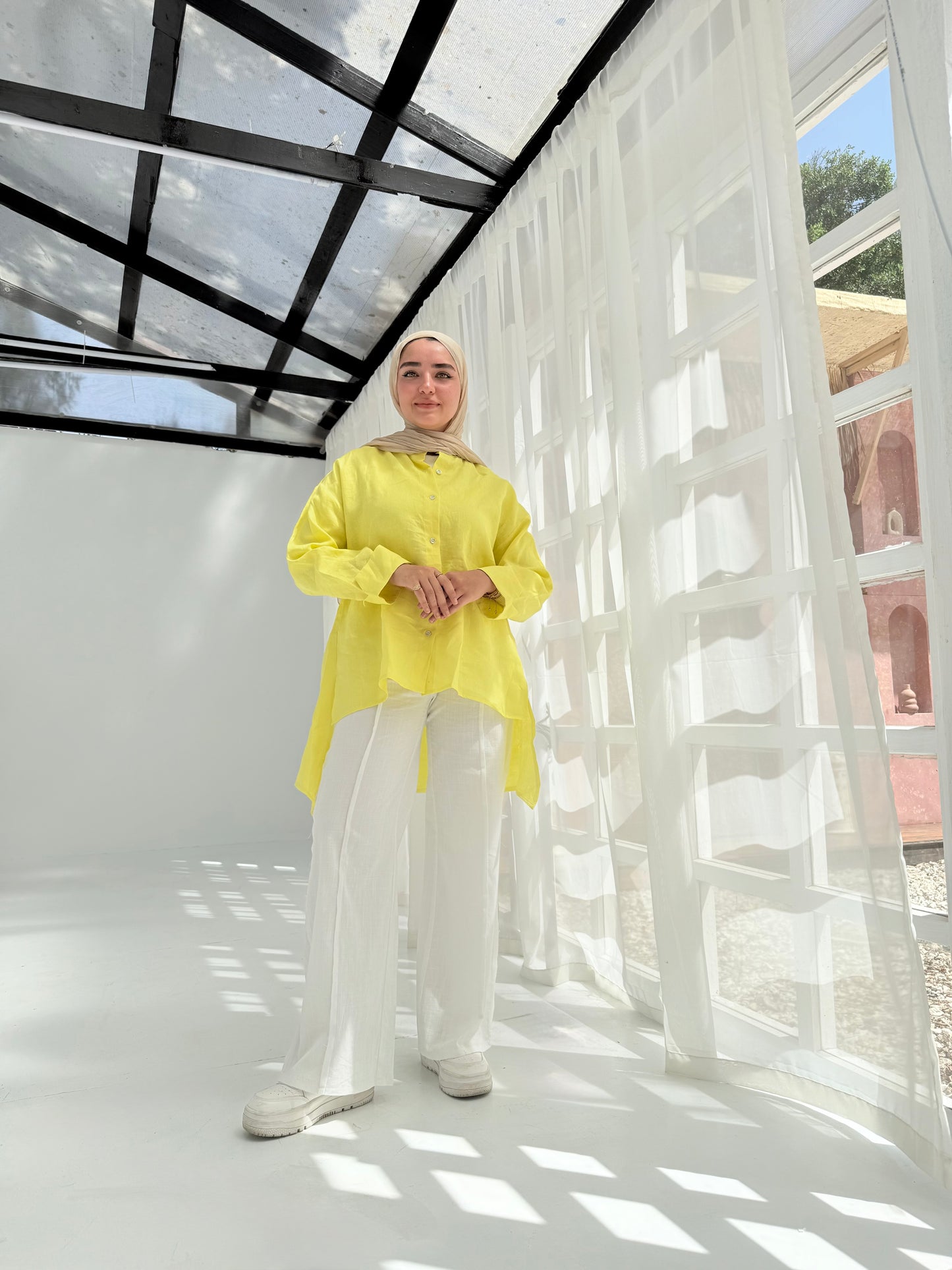 Pure linen shirt in yellow