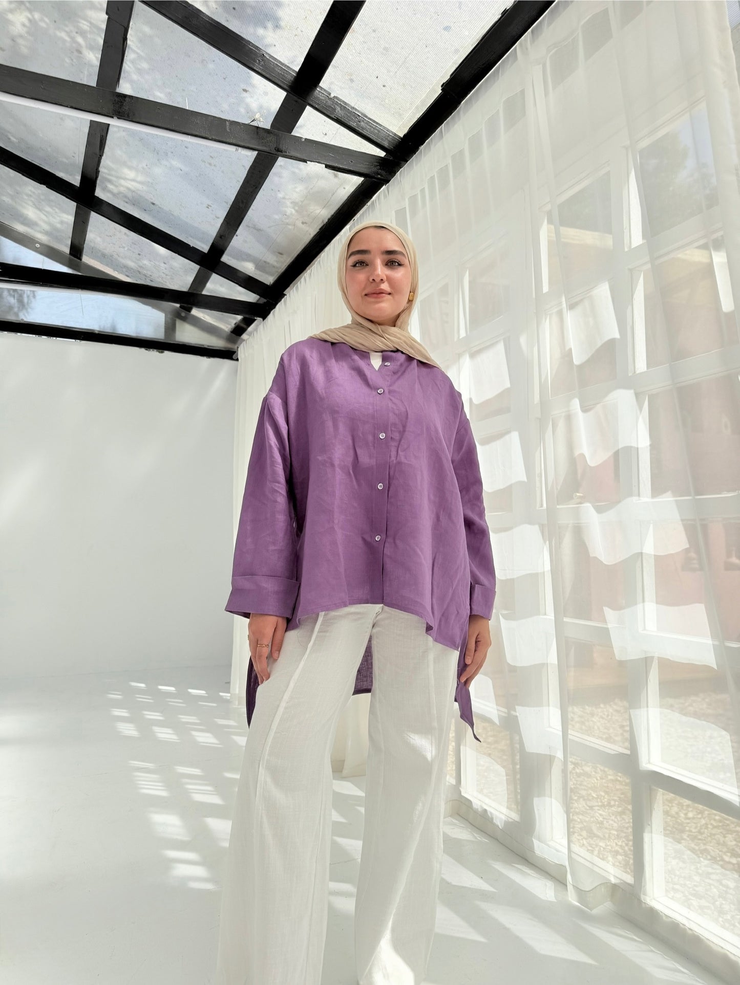 Pure linen shirt in purple
