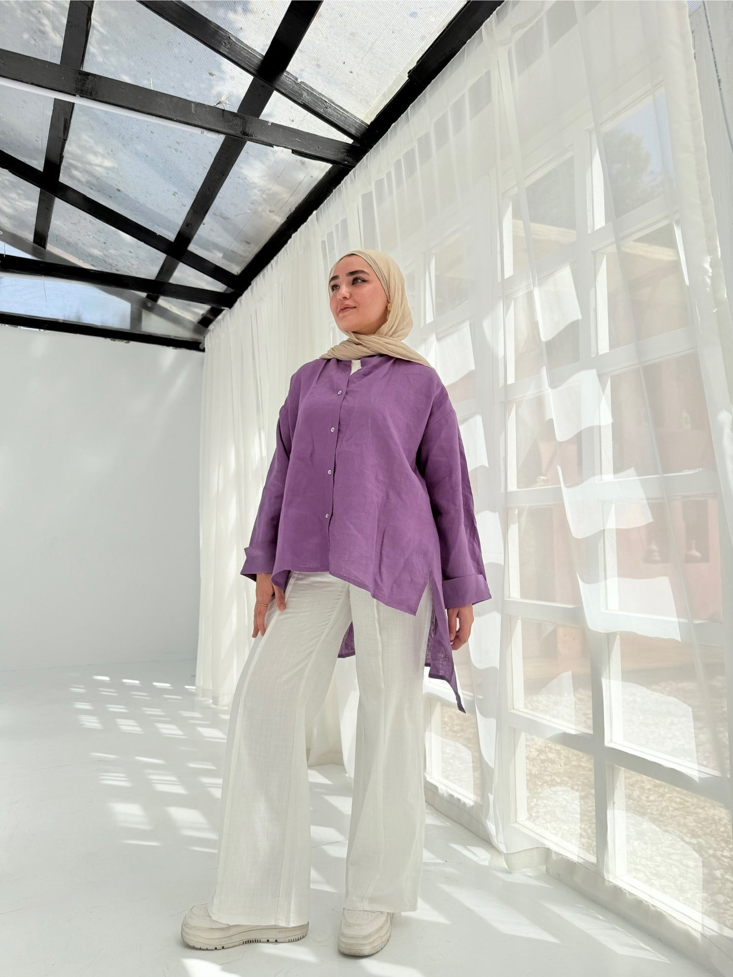 Pure linen shirt in purple