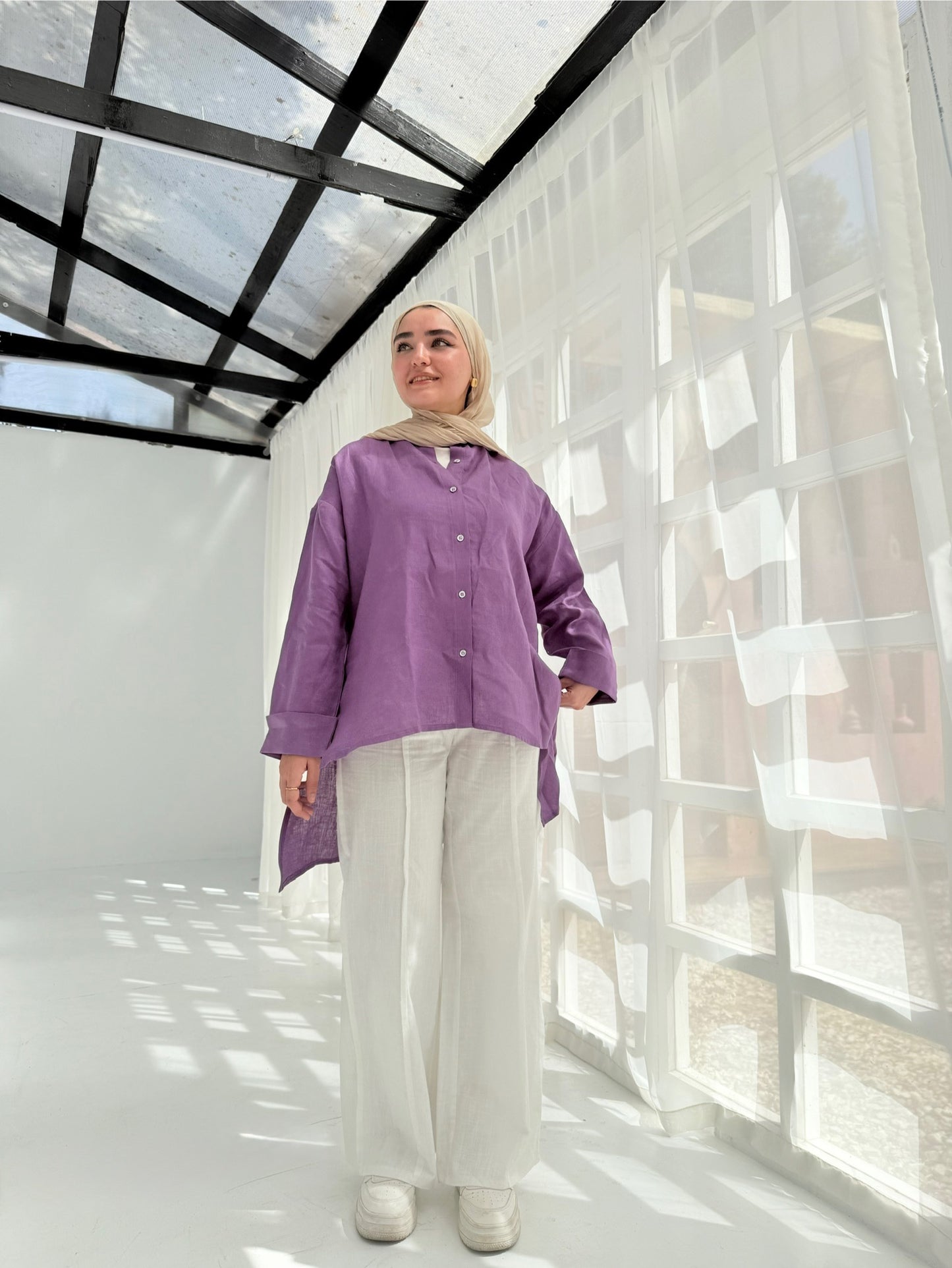 Pure linen shirt in purple