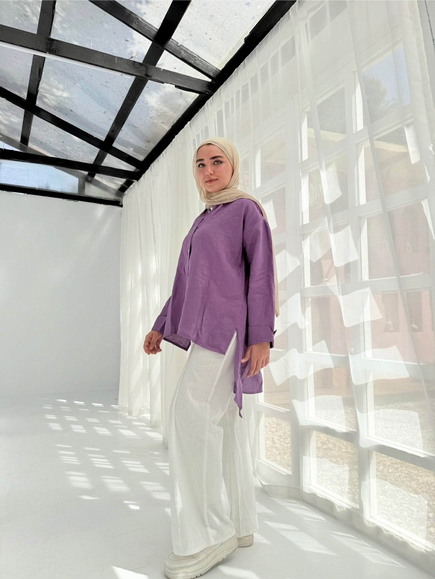 Pure linen shirt in purple