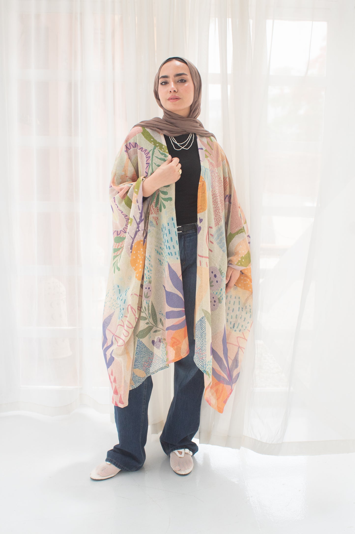 Colorful linen free size cardigan