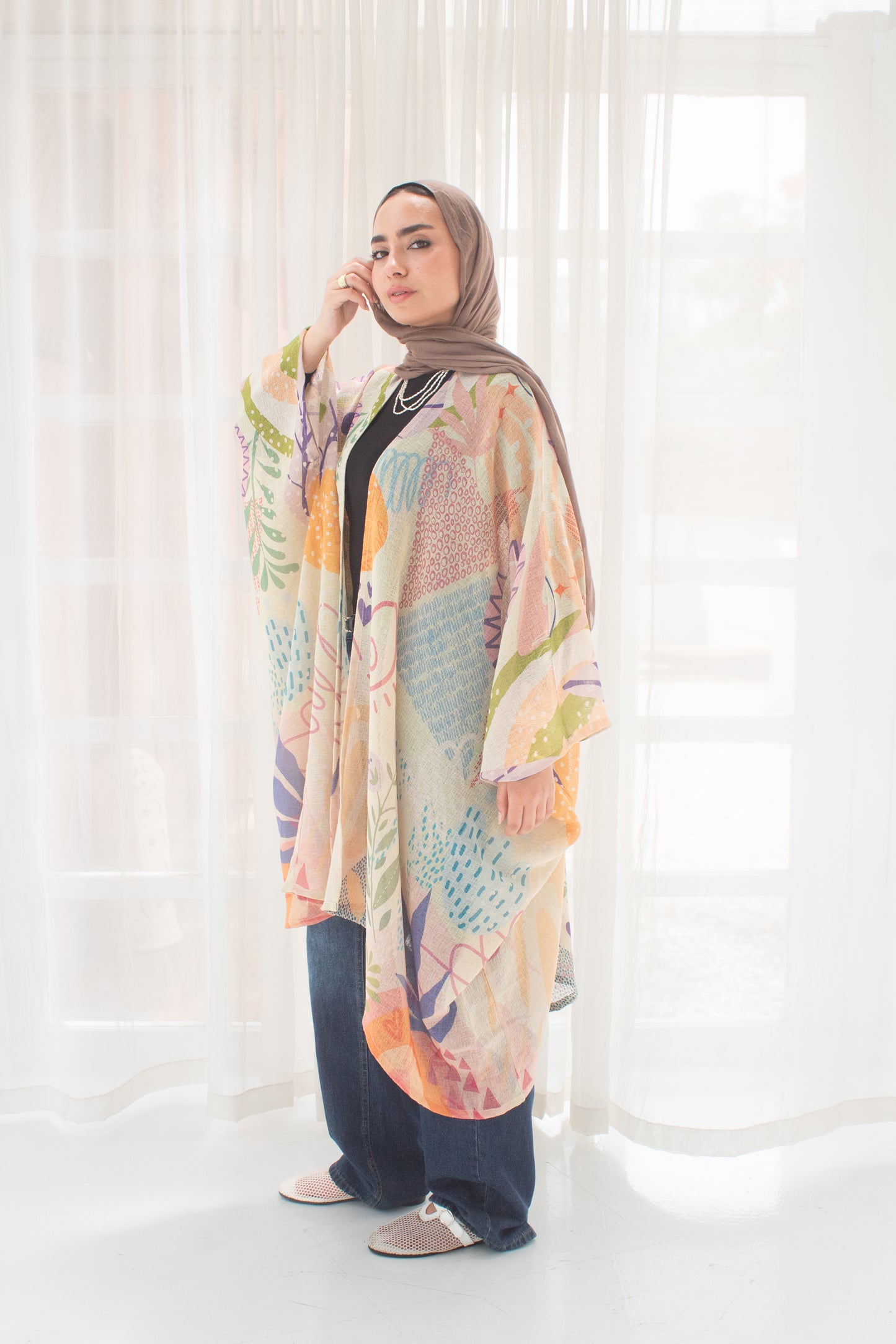 Colorful linen free size cardigan