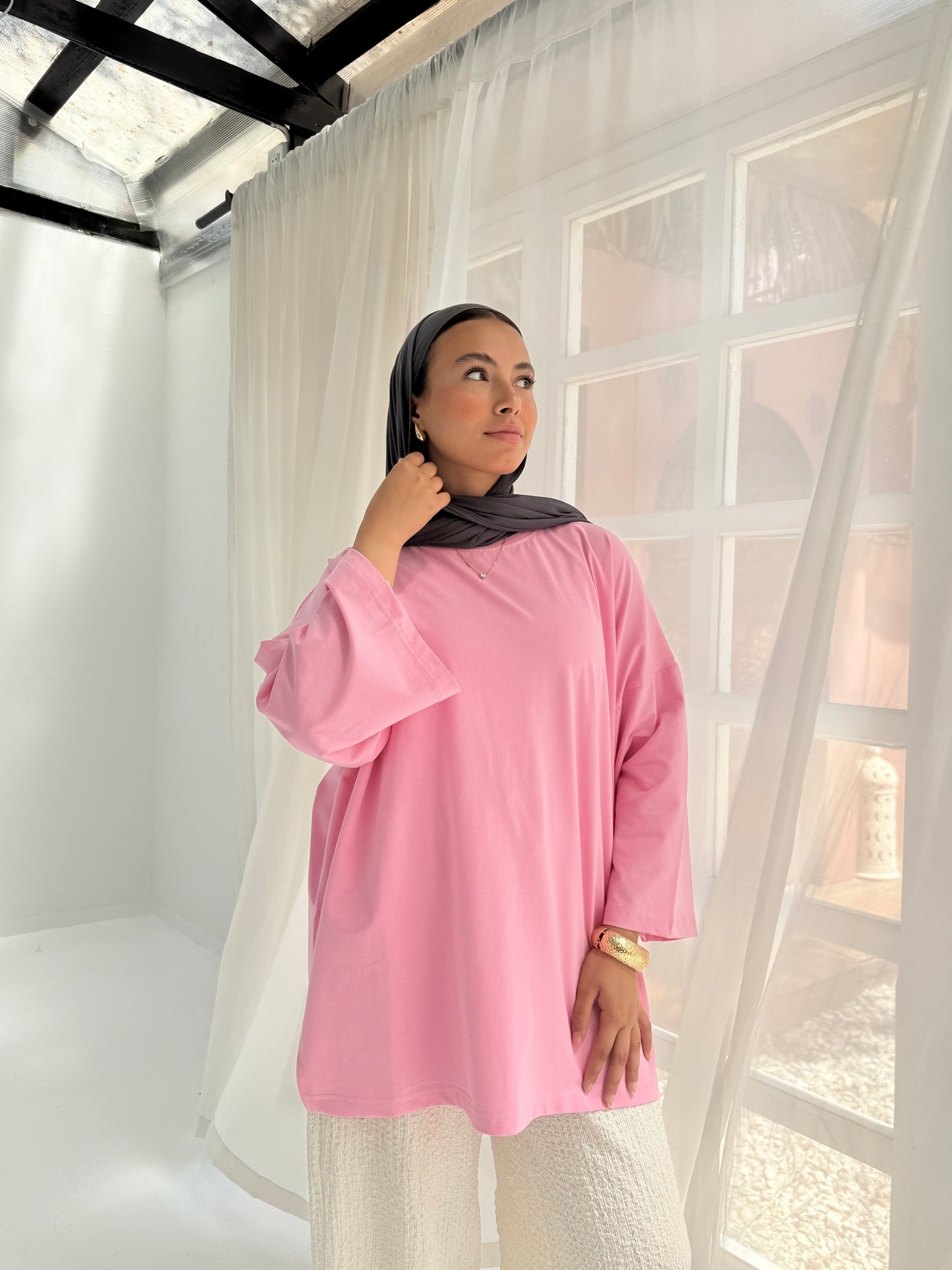 Cotton T-shirt in Pink