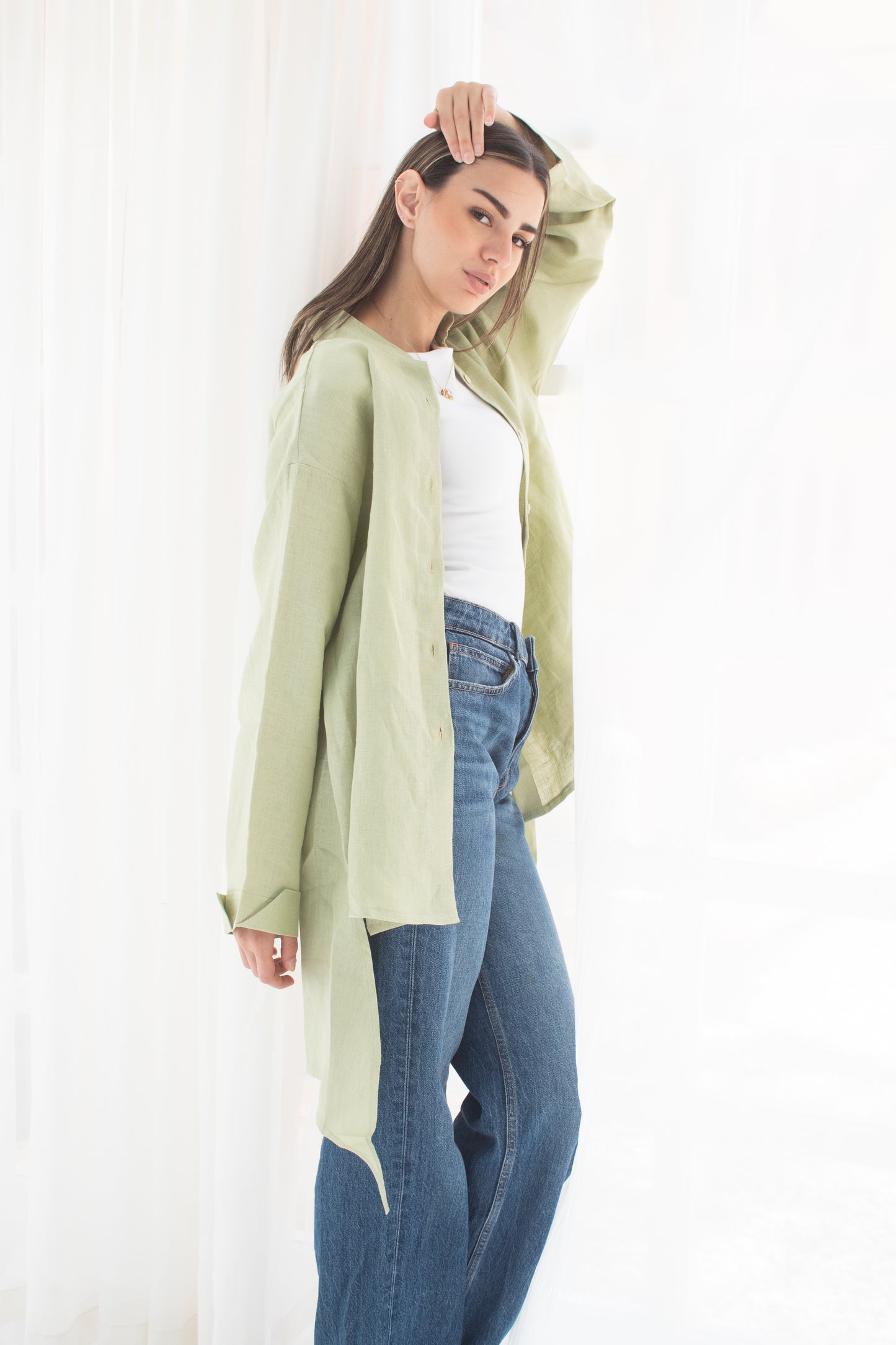 Pure linen shirt in pistachio