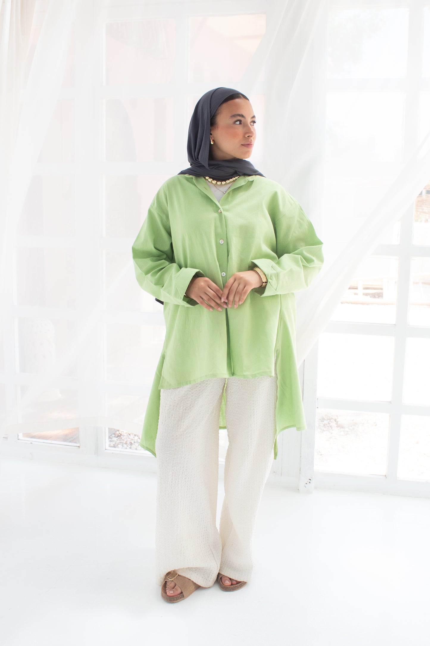 Linen shirt in lime green