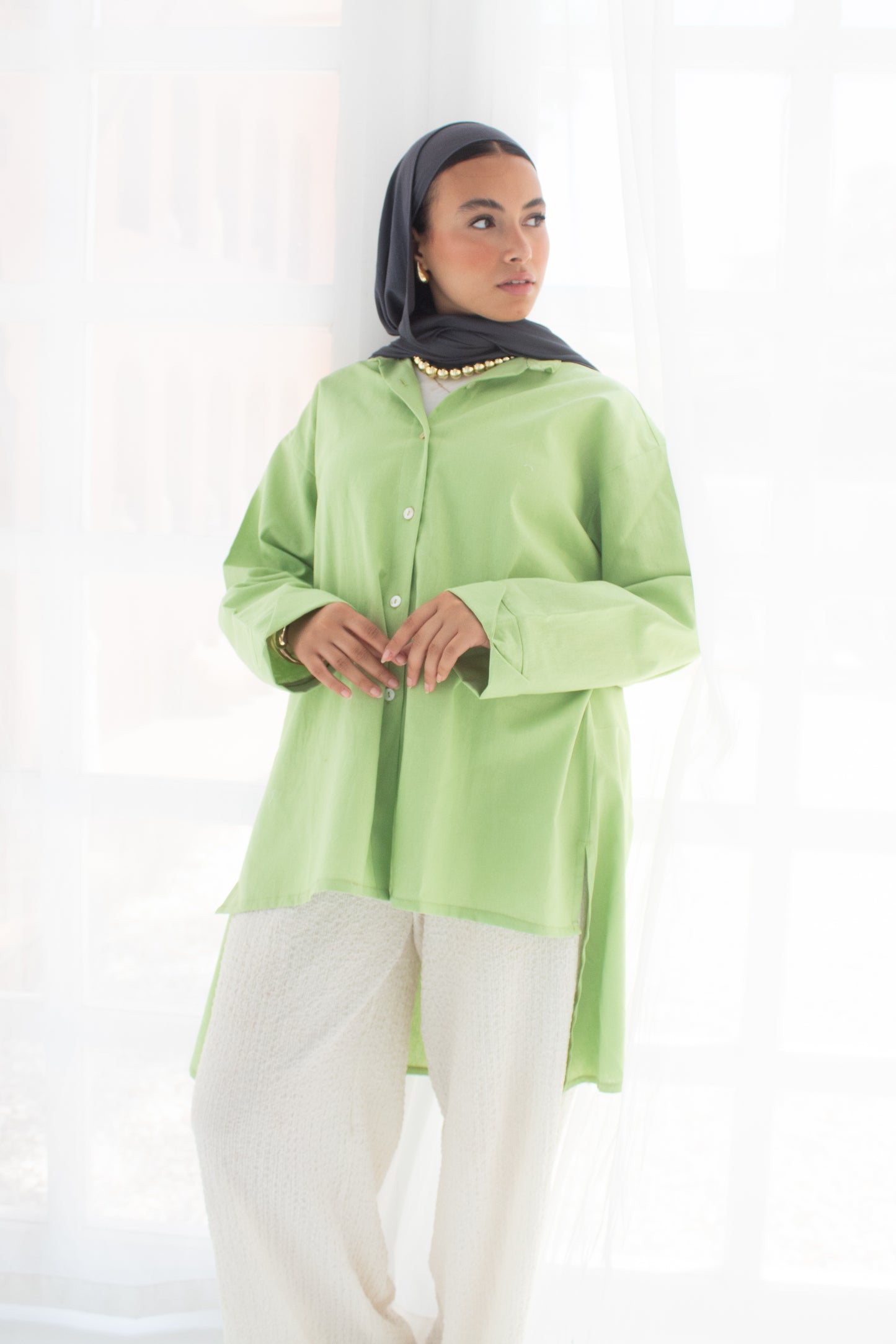 Linen shirt in lime green
