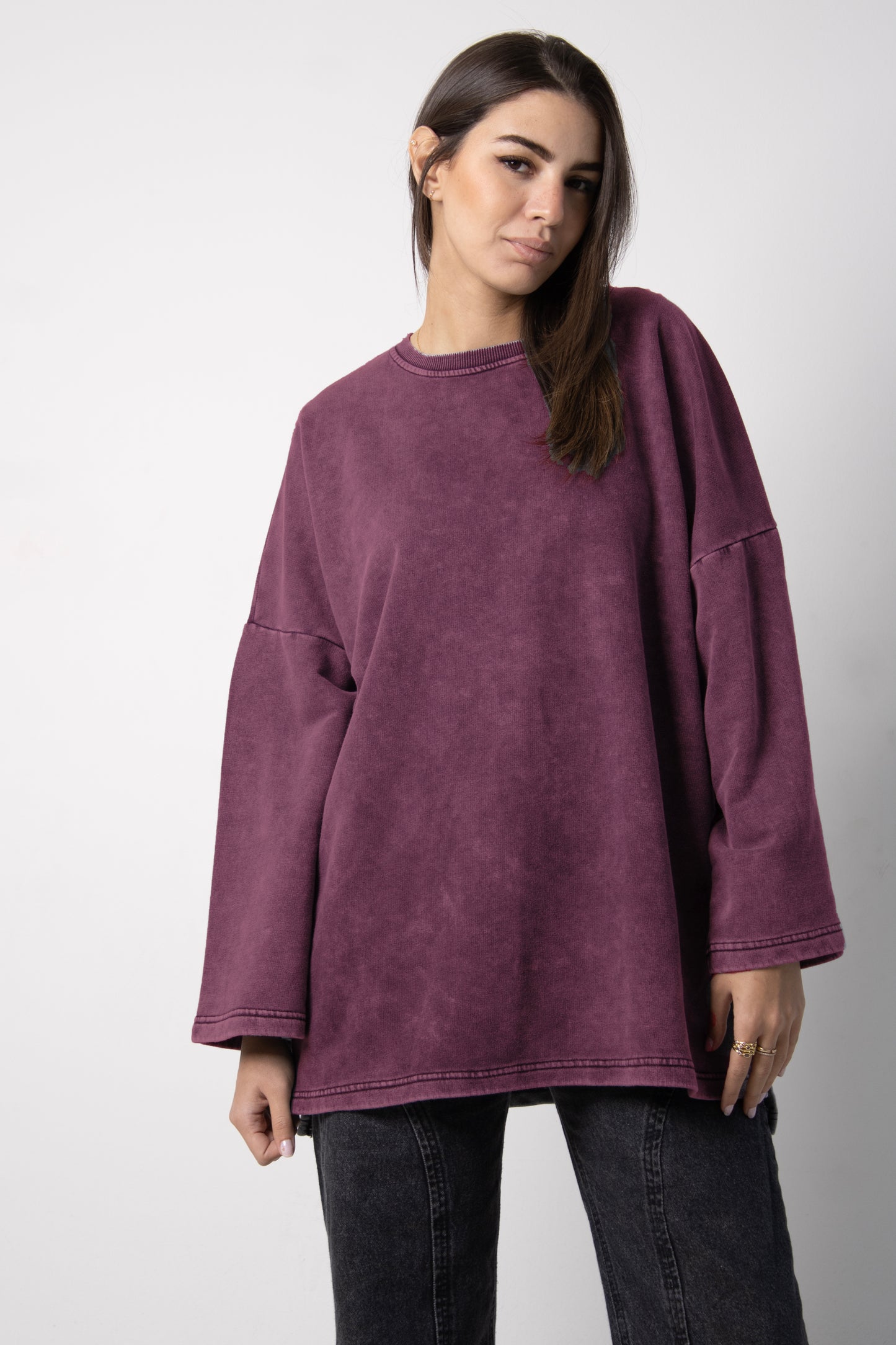 Burgundy Crewneck Sweatshirt with studded words