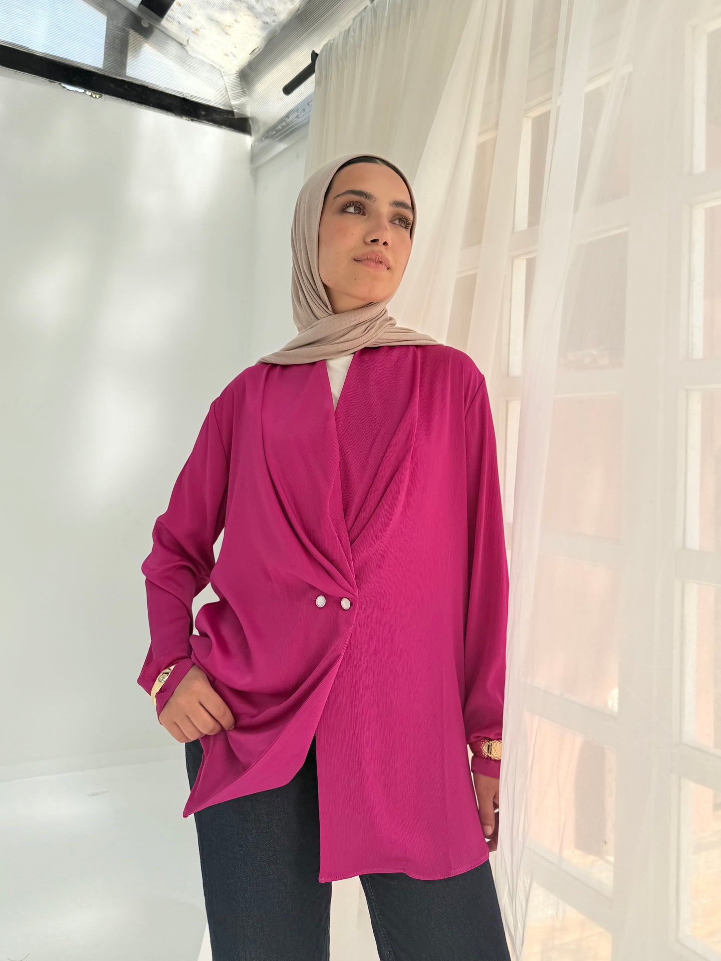Hot pink satin bubble jacket