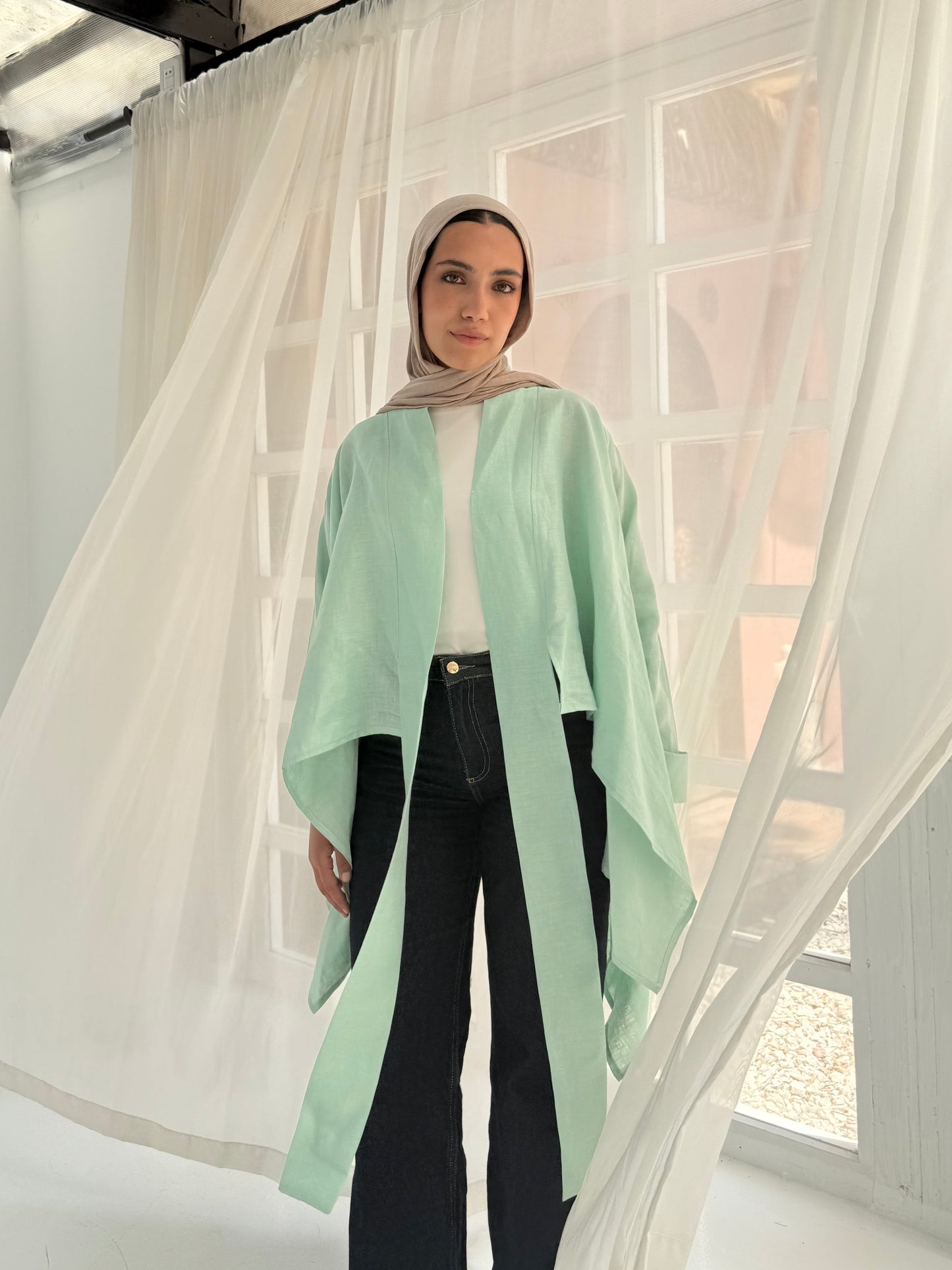 Pure linen cardigan in cool mint