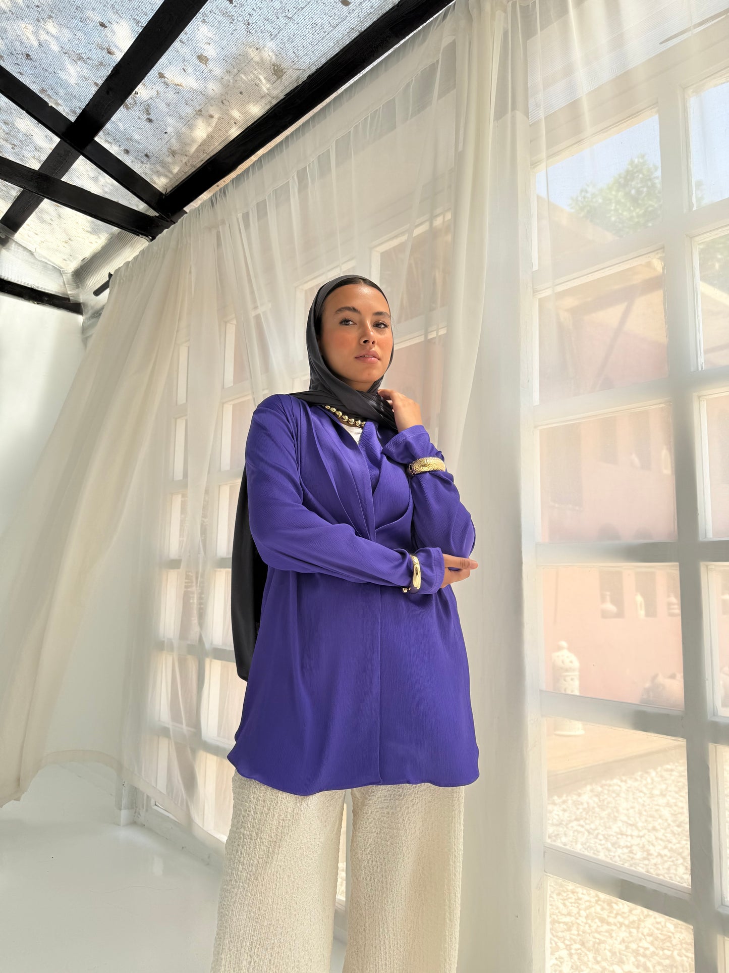 Blue violet satin bubble jacket