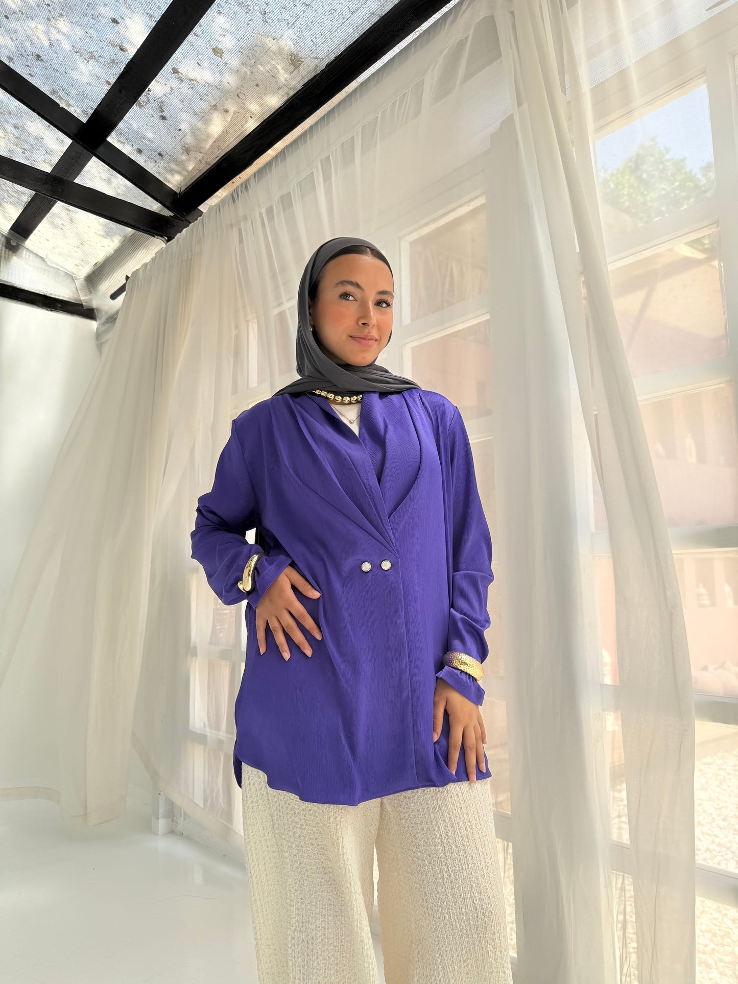 Blue violet satin bubble jacket