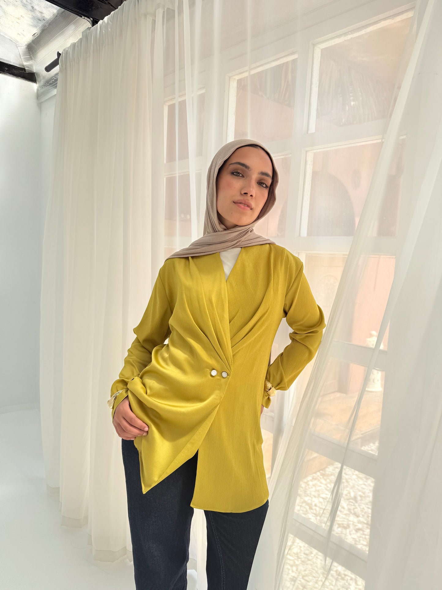 Yellow satin bubble jacket