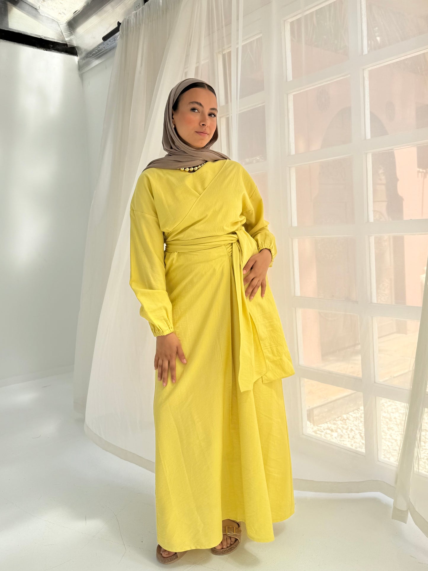 Greece linen dress in yellow