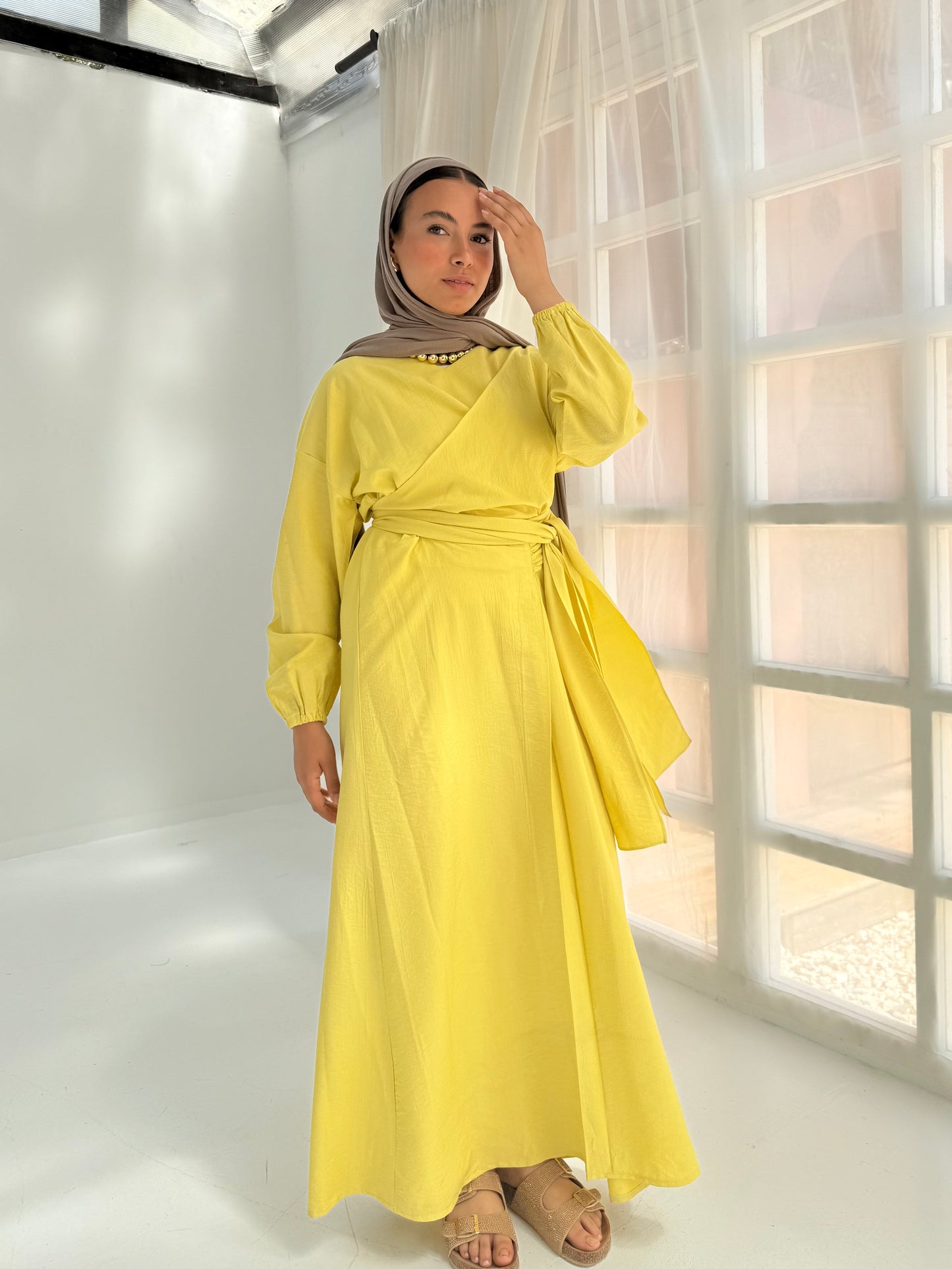 Greece linen dress in yellow