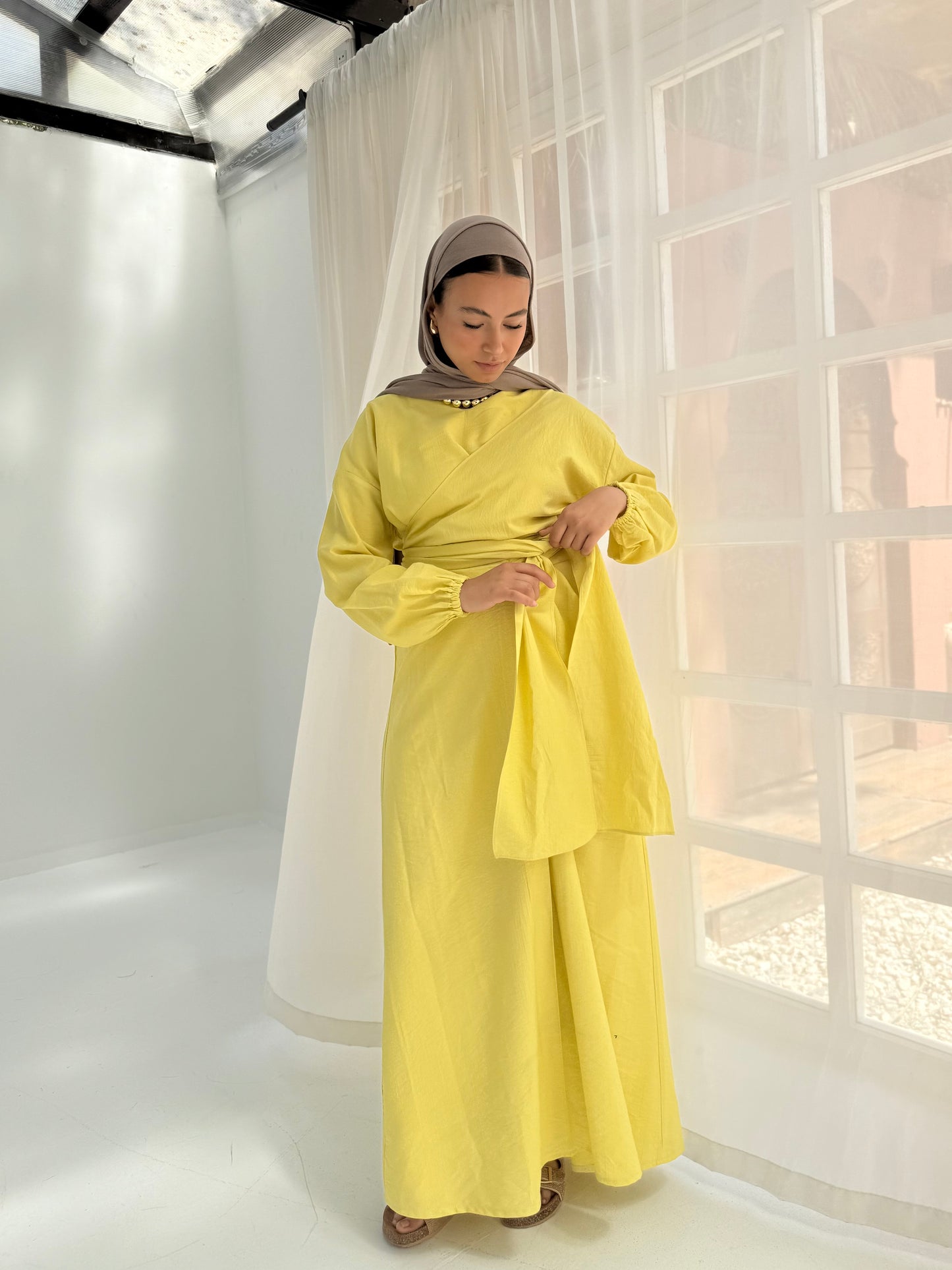 Greece linen dress in yellow