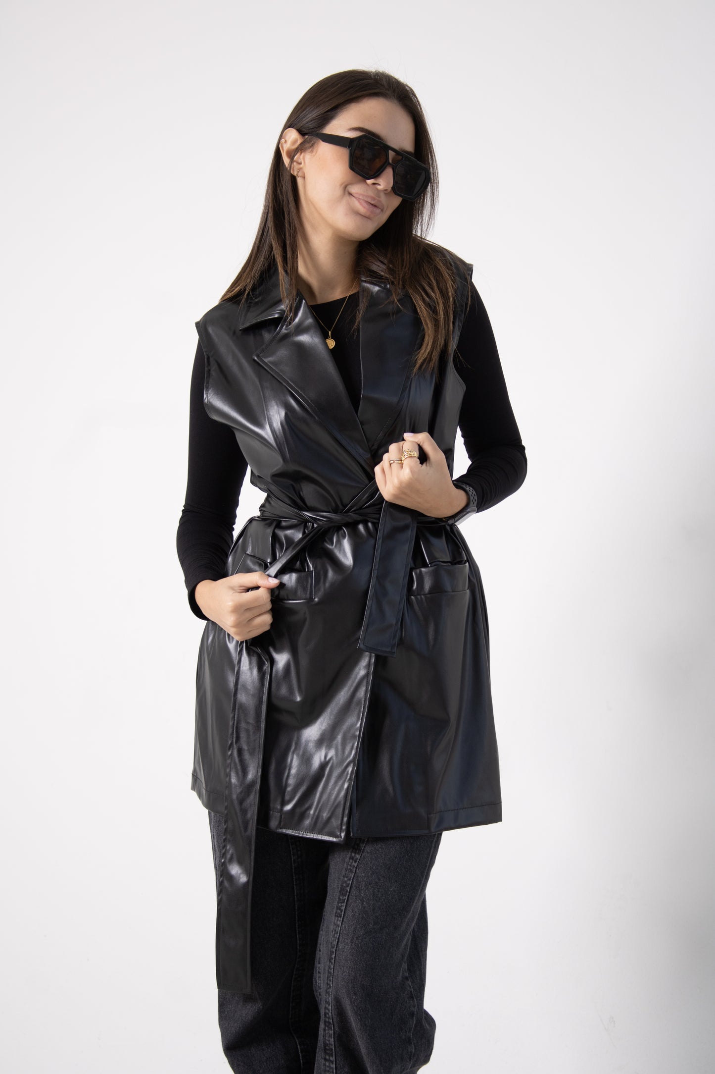 Black leather vest