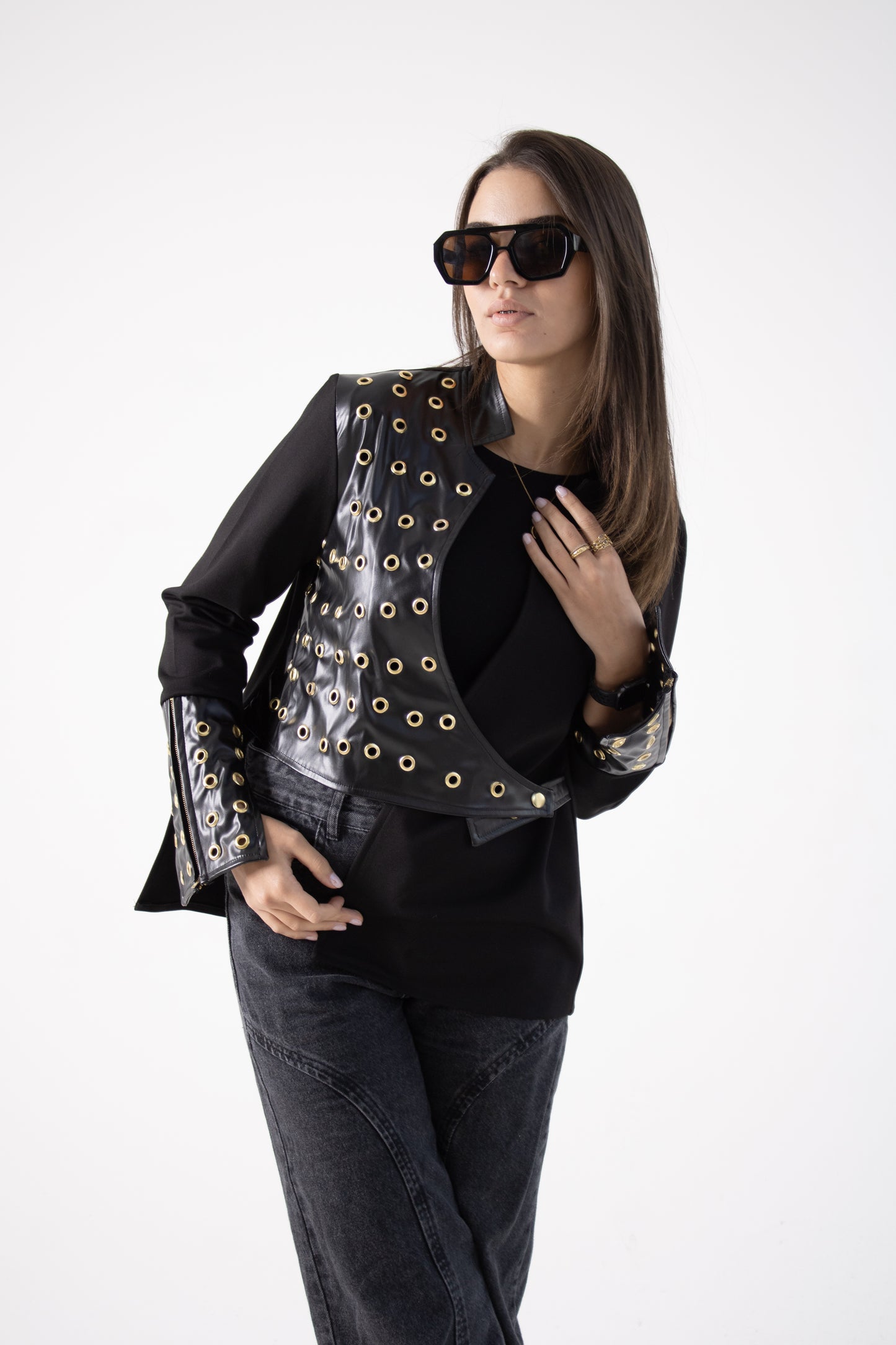Studded black leather jacket