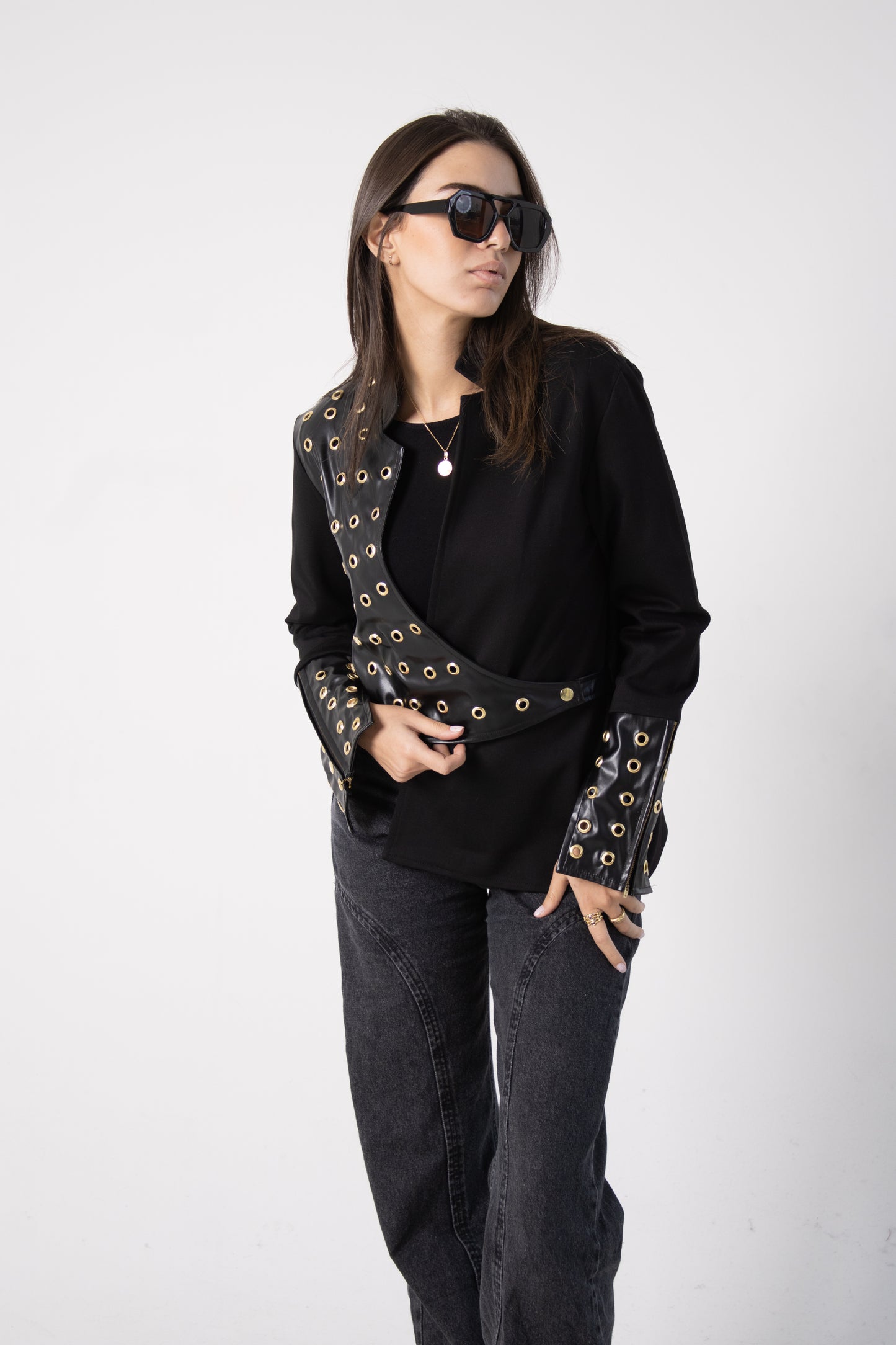 Studded black leather jacket