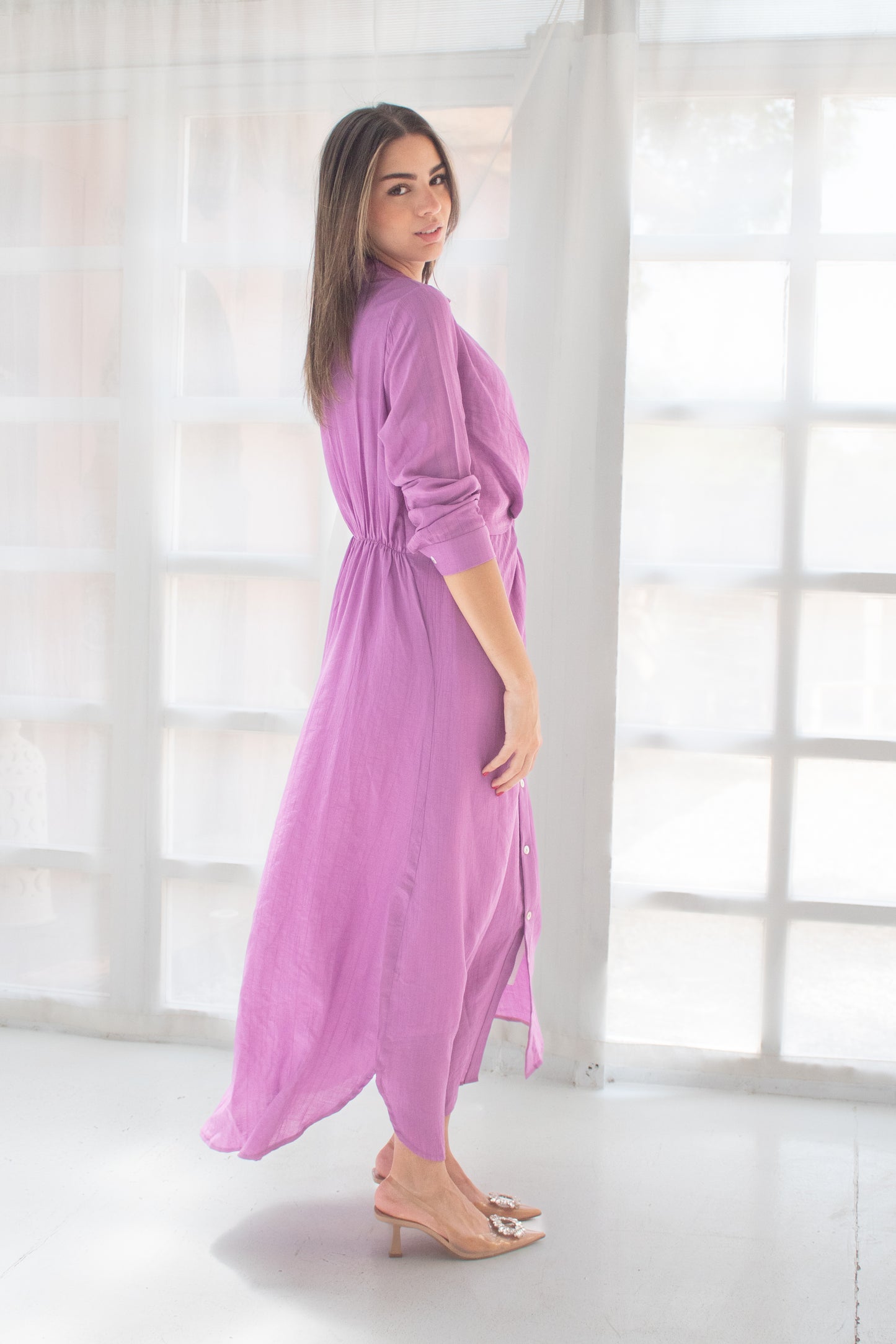 ( Soli dress) purple glass (Linen Mixed with Silk)dress