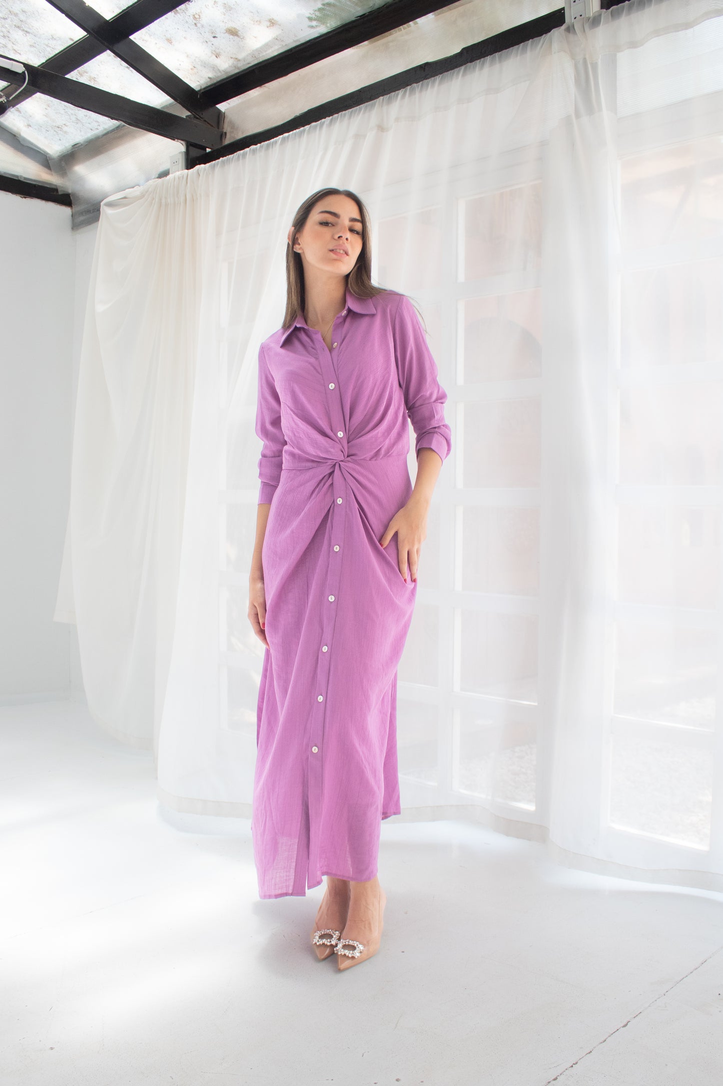 ( Soli dress) purple glass (Linen Mixed with Silk)dress