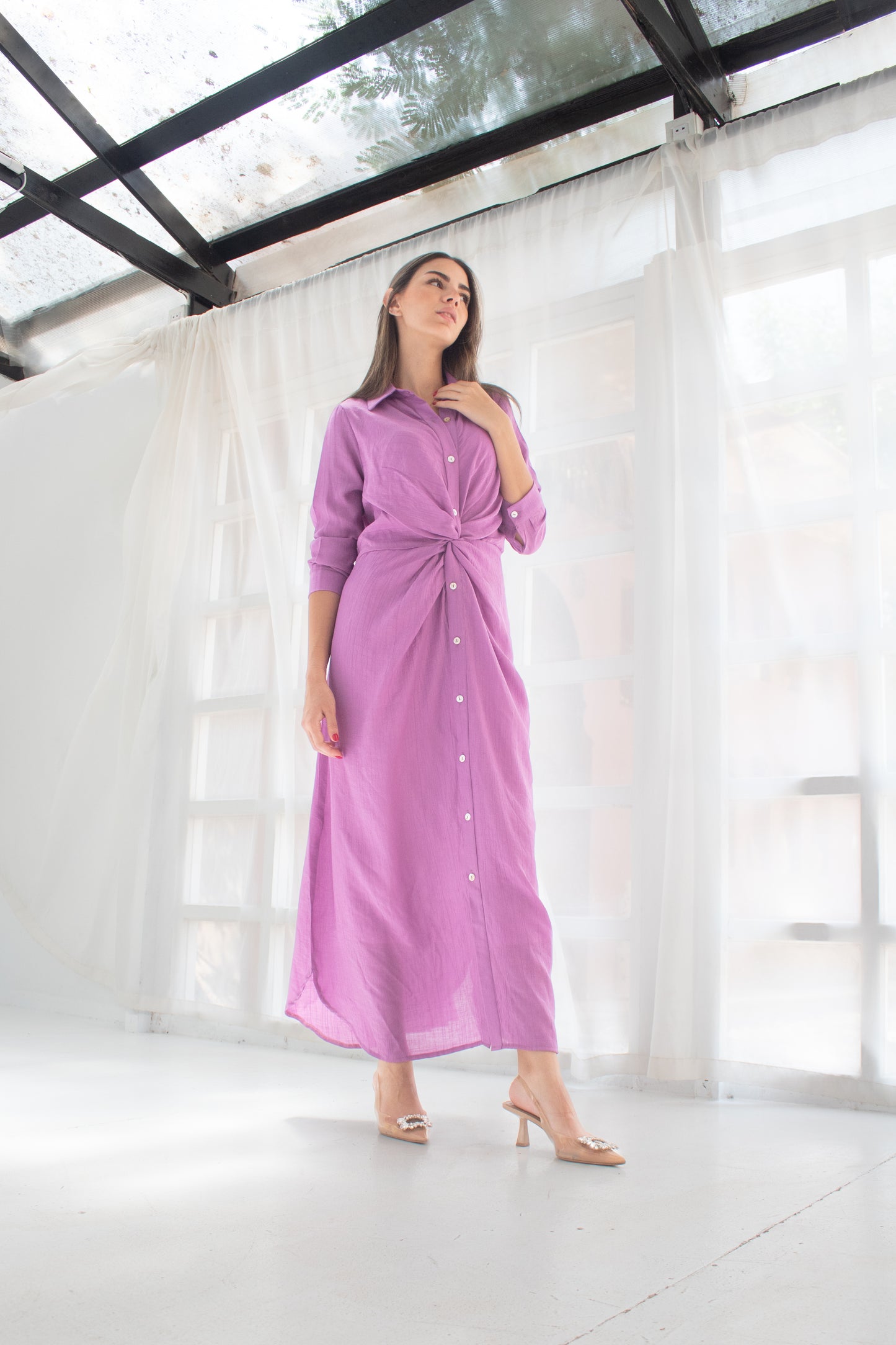 ( Soli dress) purple glass (Linen Mixed with Silk)dress