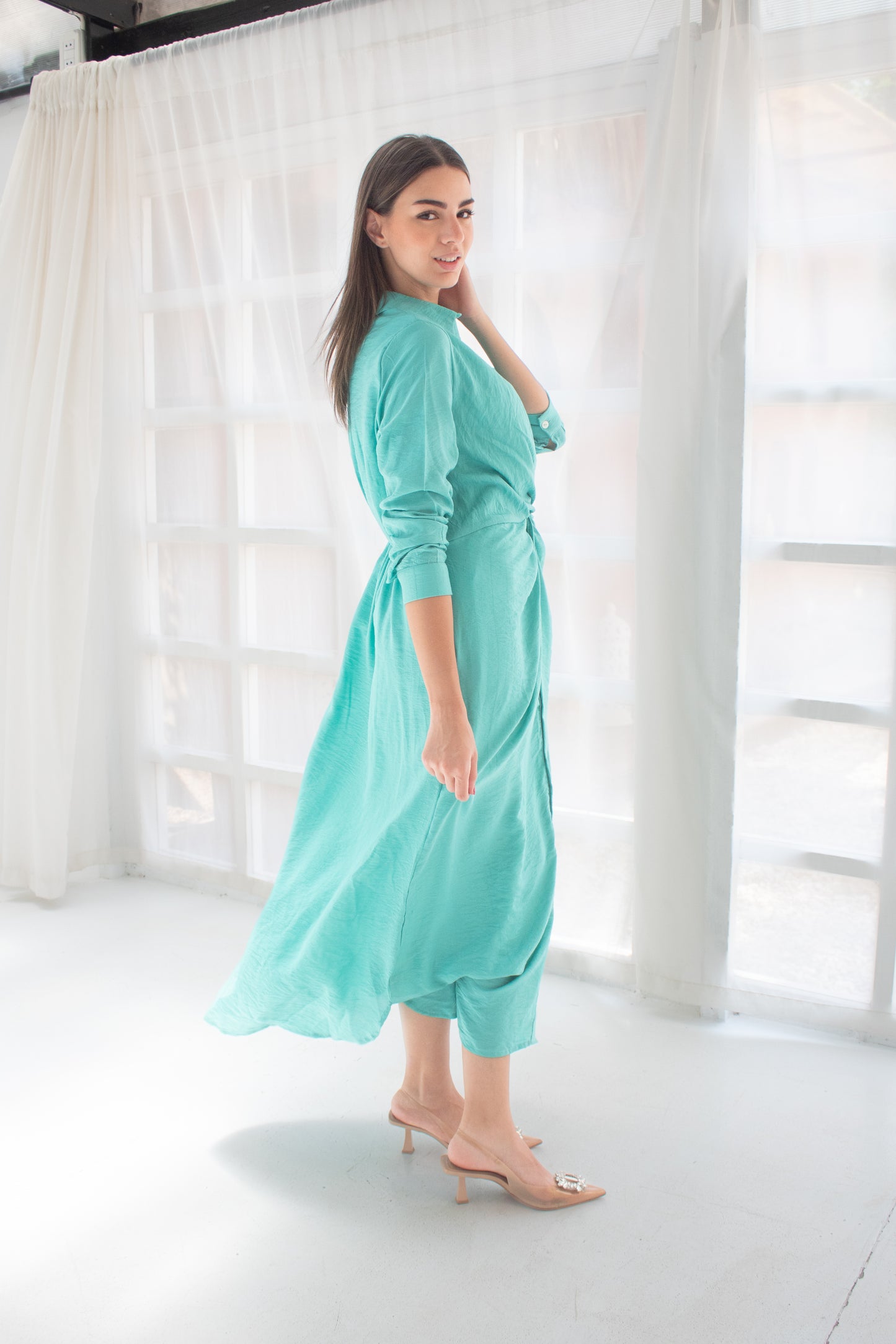 ( Soli dress) tiffany blue glass (Linen Mixed with Silk)dress