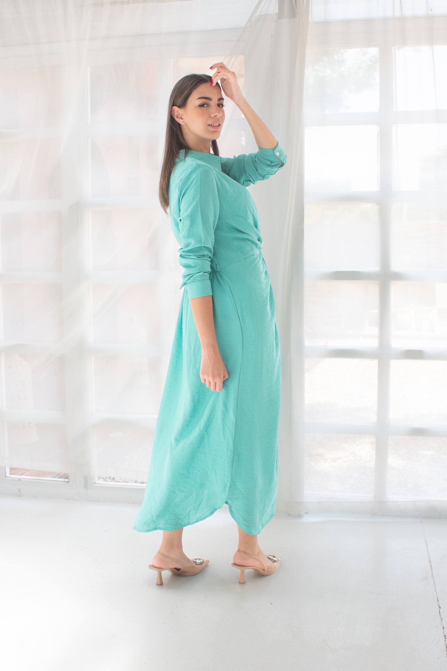 ( Soli dress) tiffany blue glass (Linen Mixed with Silk)dress
