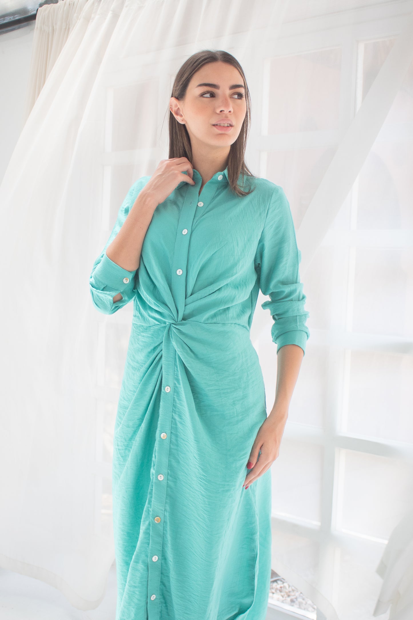 ( Soli dress) tiffany blue glass (Linen Mixed with Silk)dress